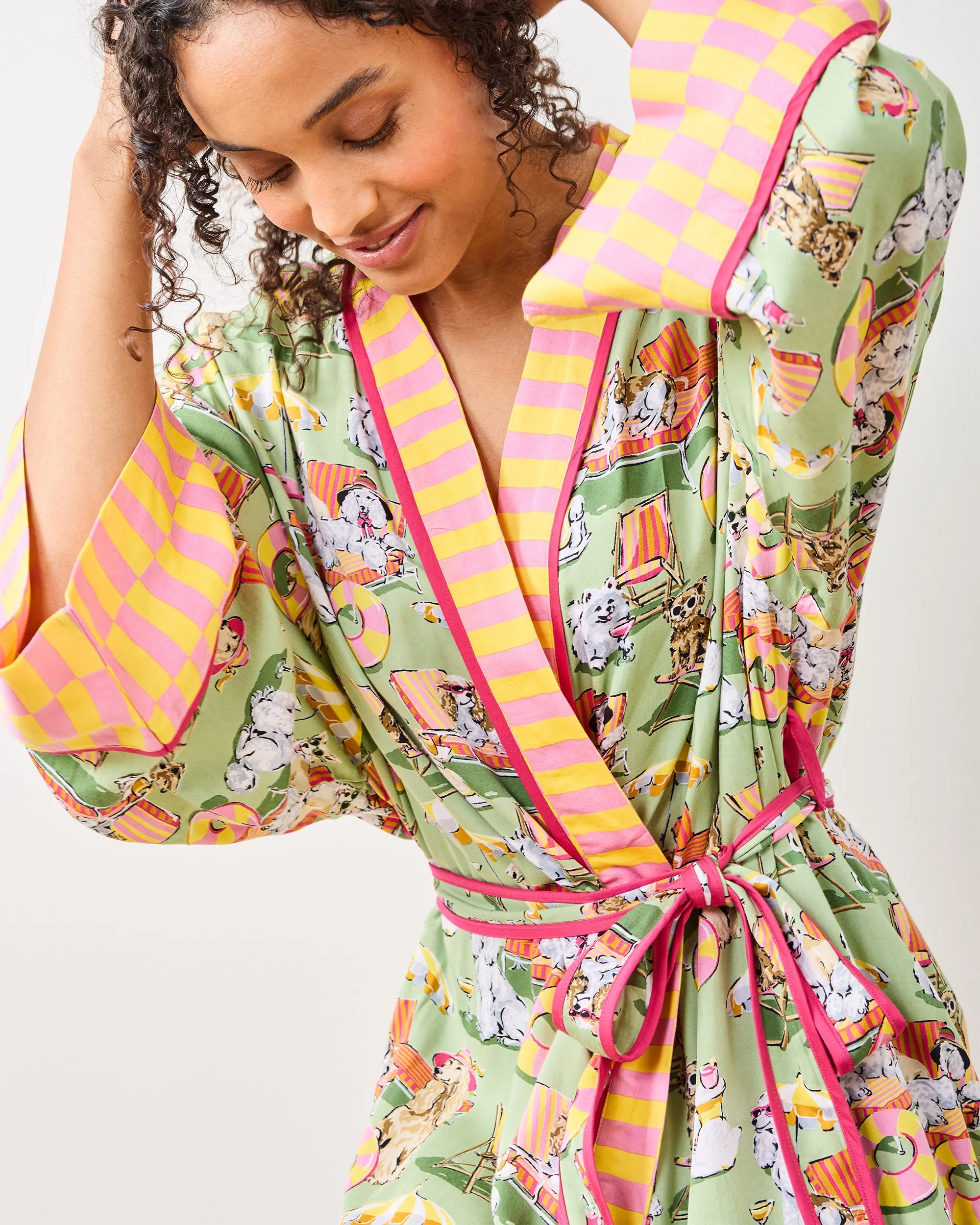 Palm Royale Pooches - Eco Satin Robe - Grasshopper sold by Printfresh product image thumbnail 5