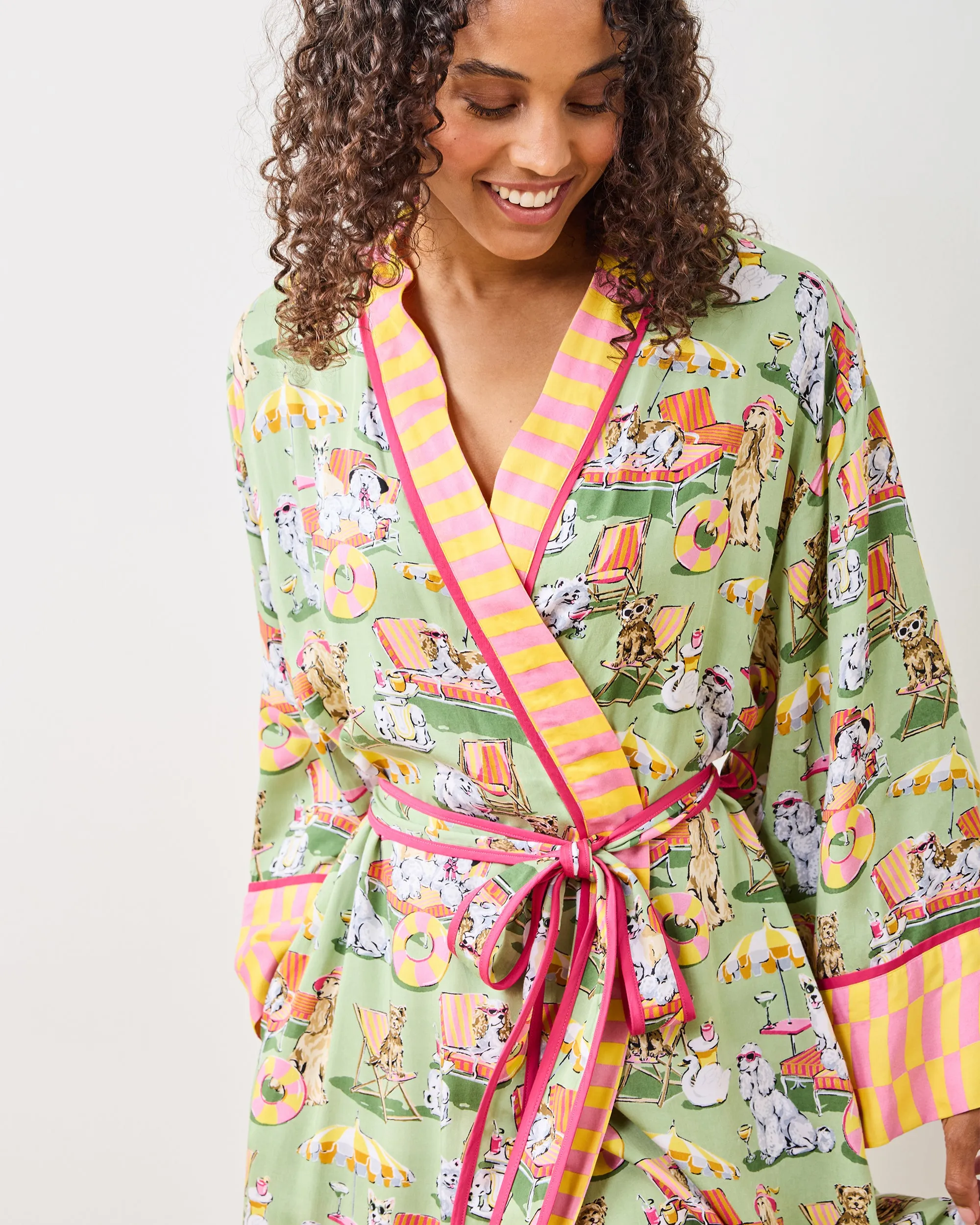 Palm Royale Pooches - Eco Satin Robe - Grasshopper sold by Printfresh product image thumbnail 2