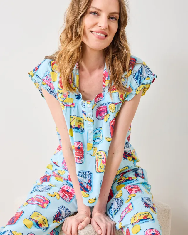 Retro Sardines - Pintuck Cropped Pant Set - Open Water made by Printfresh