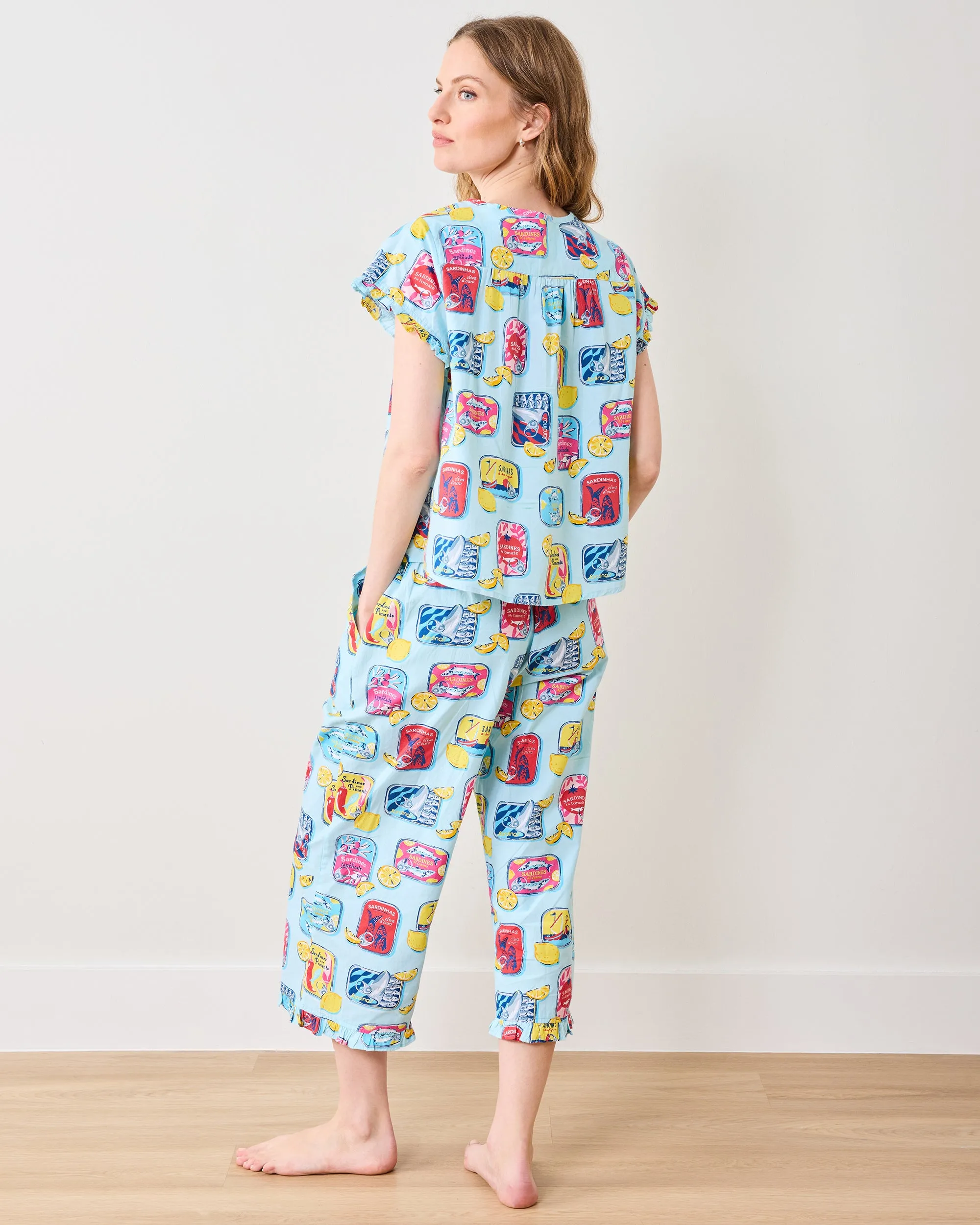Retro Sardines - Pintuck Cropped Pant Set - Open Water sold by Printfresh product image thumbnail 5