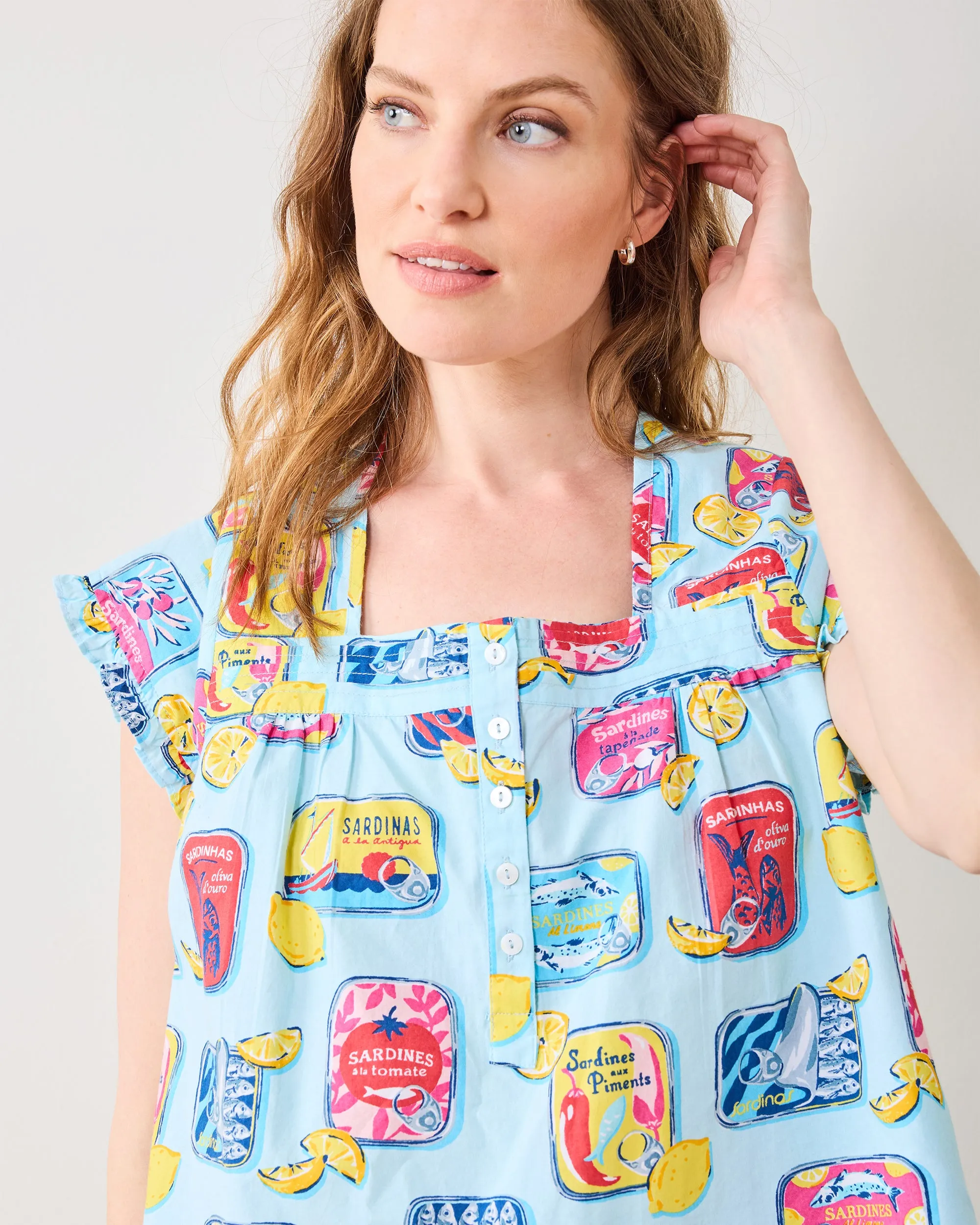 Retro Sardines - Pintuck Cropped Pant Set - Open Water sold by Printfresh product image thumbnail 3