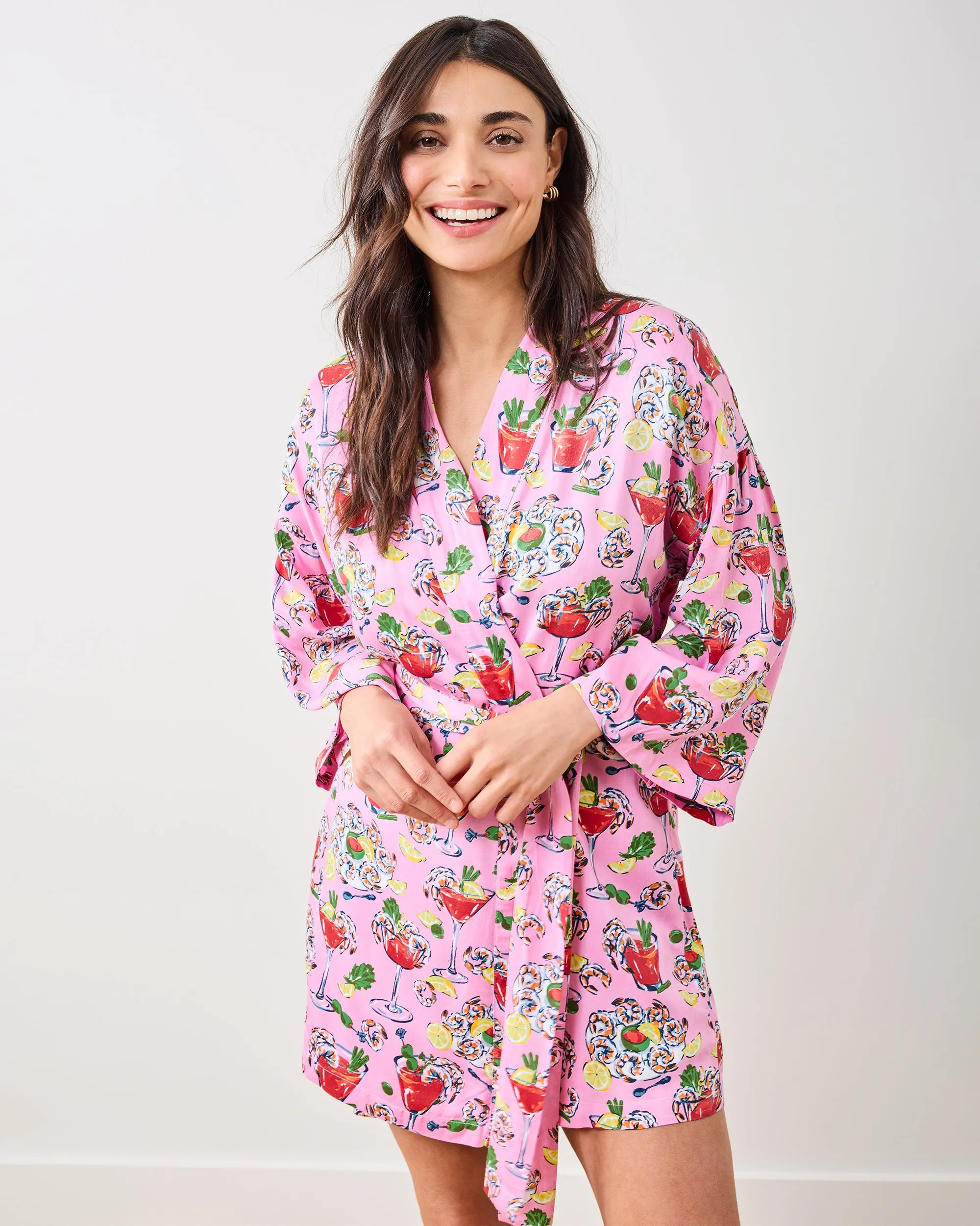 Shrimp Cocktail - Eco Satin Glam Mini Robe - Parlor Pink sold by Printfresh product image thumbnail 2