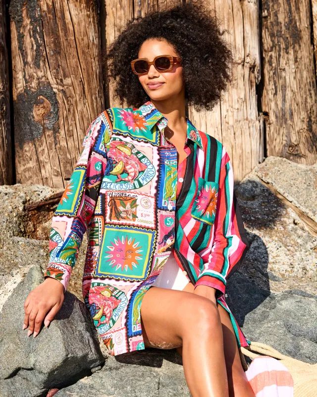 Colorful Coast - Everyday Button Down - Vibrant Ink sold by Printfresh