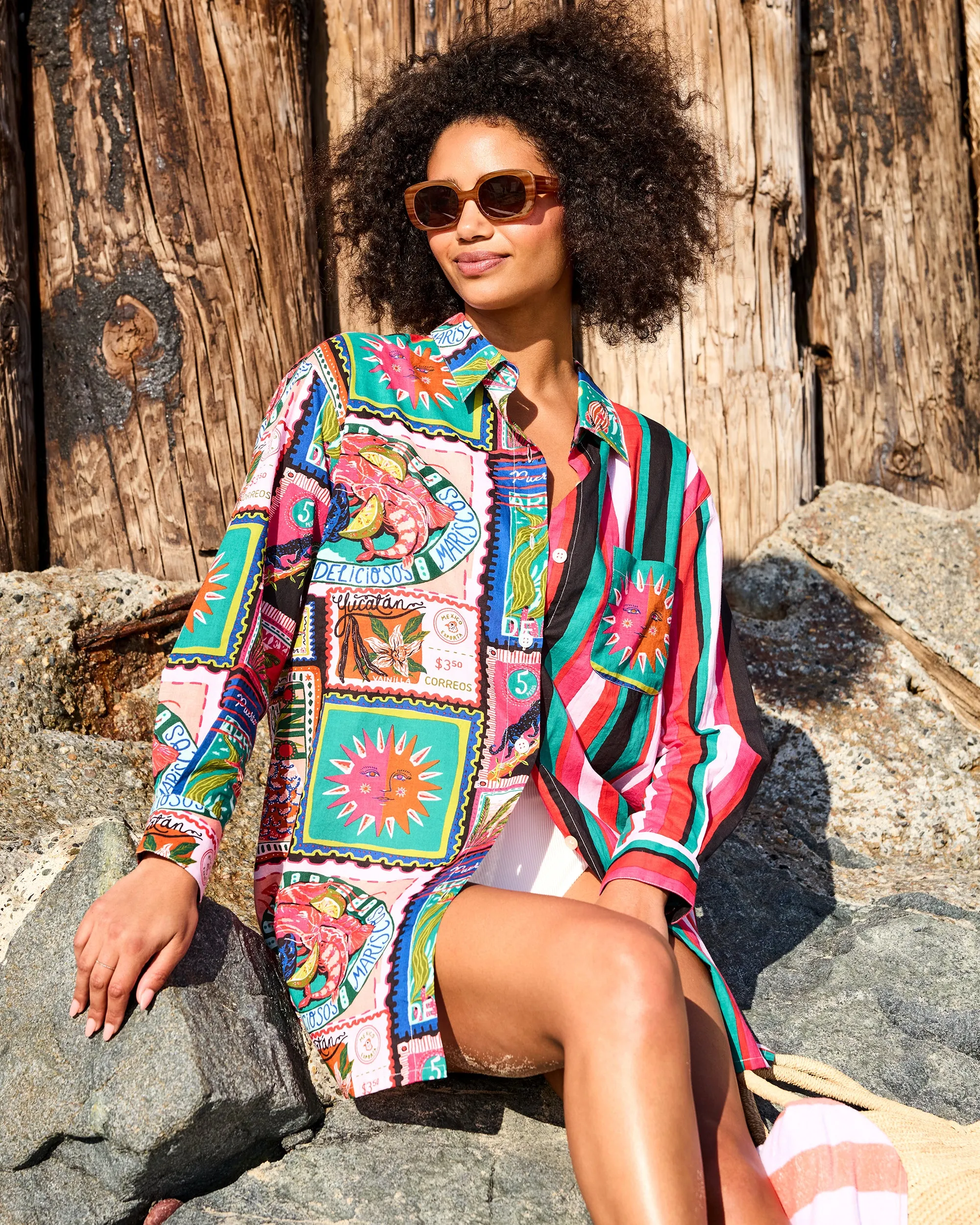 Colorful Coast - Everyday Button Down - Vibrant Ink sold by Printfresh