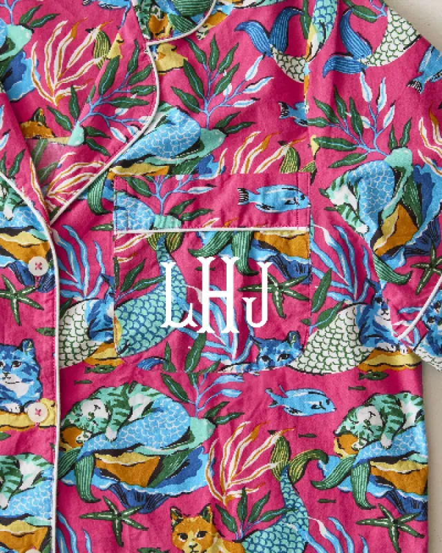 Meowing Mermaids - Short Sleeve Top & Cropped Pants Set - Hot Pink sold by Printfresh