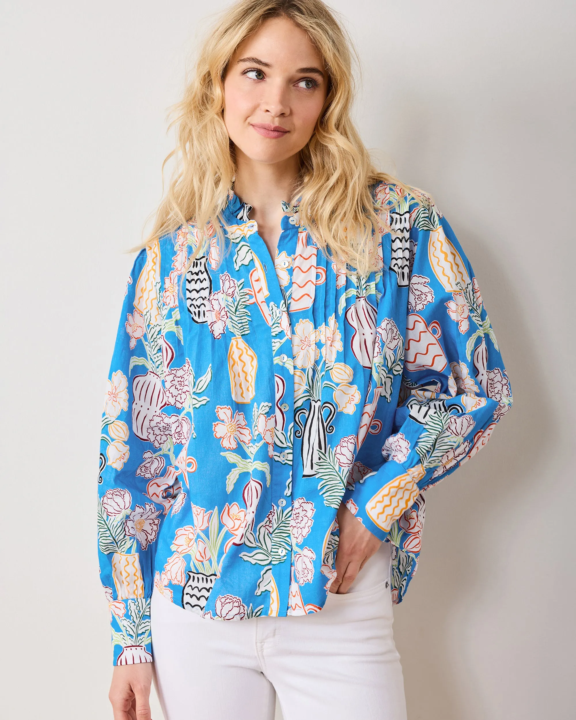 Antique Vases - On a Whim Blouse - Blue Sky sold by Printfresh