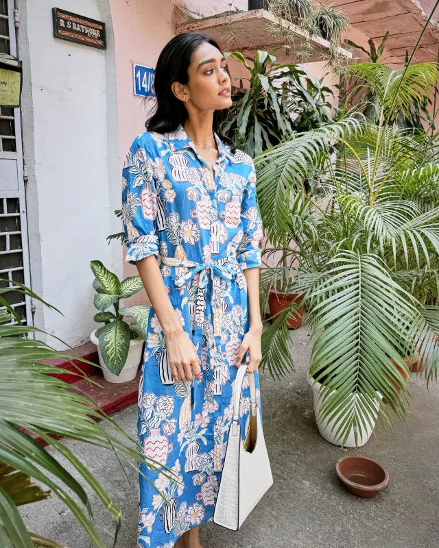 Antique Vases - Monaco Dress - Blue Sky sold by Printfresh