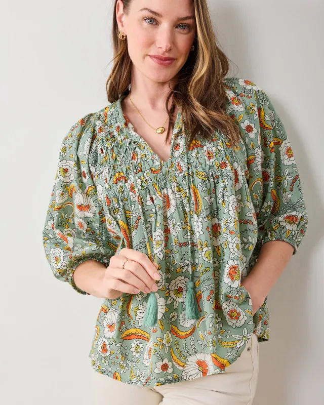 India Bloom  - Artifact Blouse - Sage sold by Printfresh