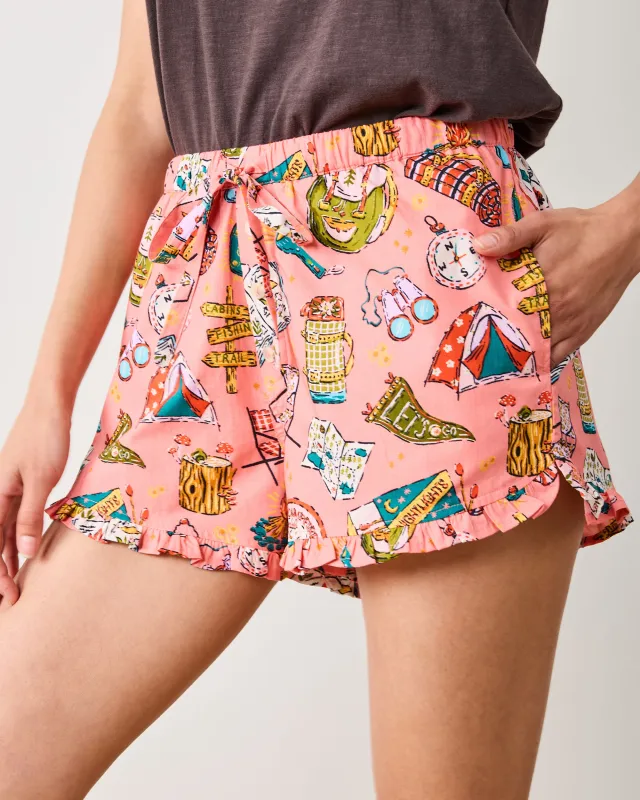 Camping Trip - Ruffle Shorts - Coral sold by Printfresh