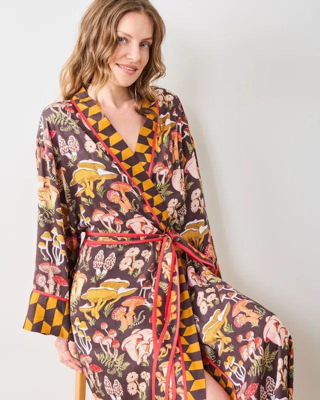 Mushroom Medley - Eco Satin Robe - Truffle sold by Printfresh