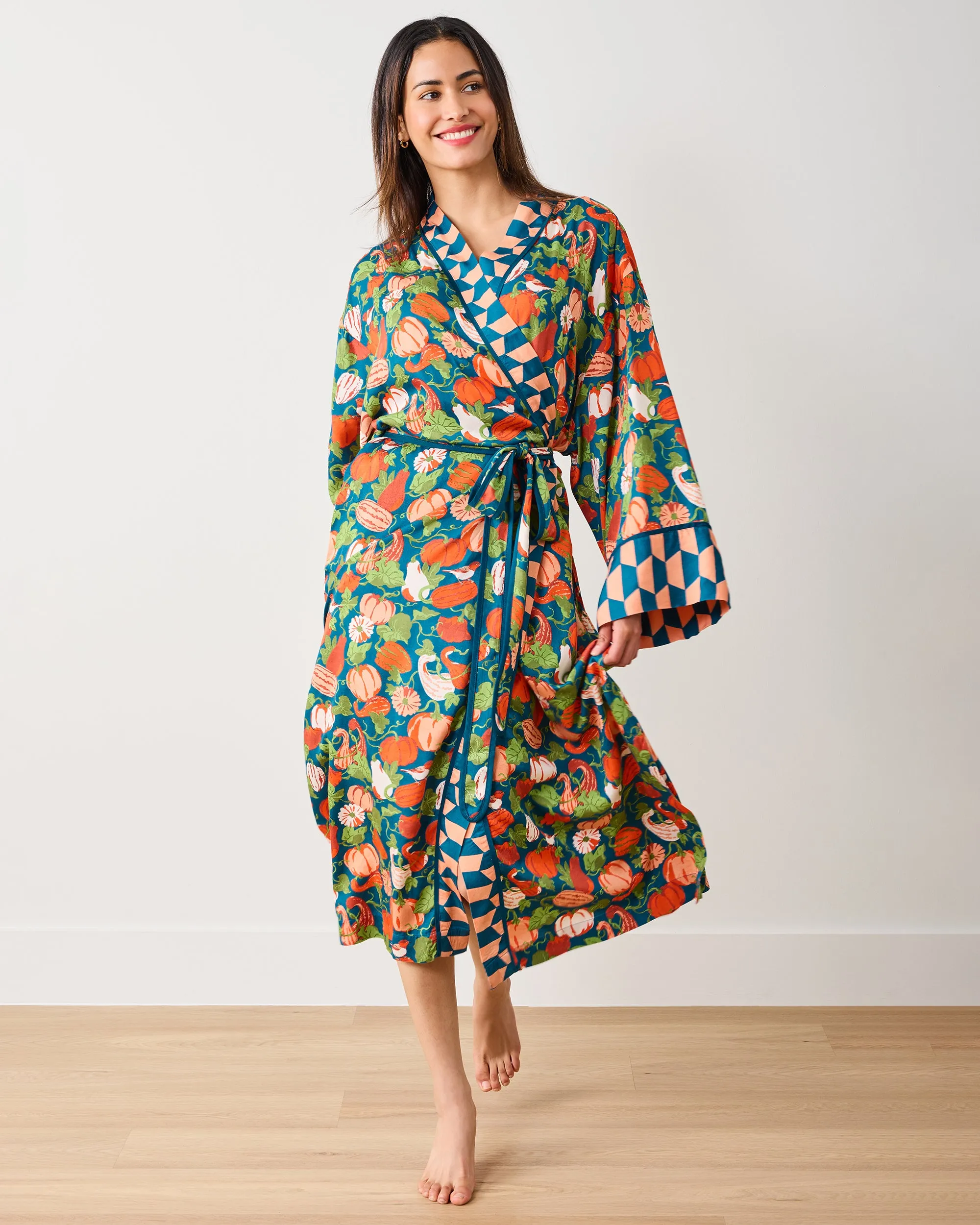 Pumpkin Patch - Eco Satin Robe - Midnight Harvest sold by Printfresh product image thumbnail 2