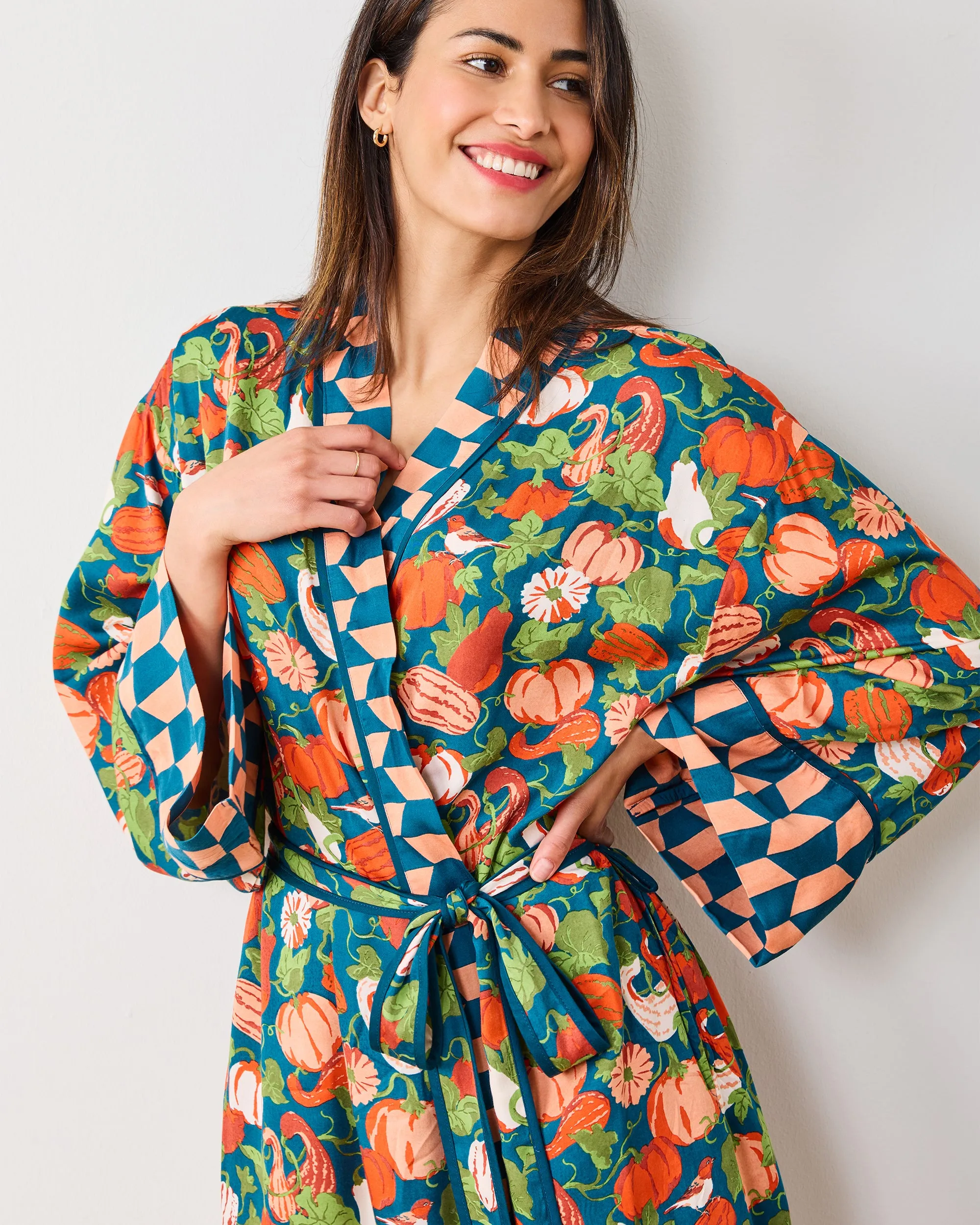Pumpkin Patch - Eco Satin Robe - Midnight Harvest sold by Printfresh product image thumbnail 3