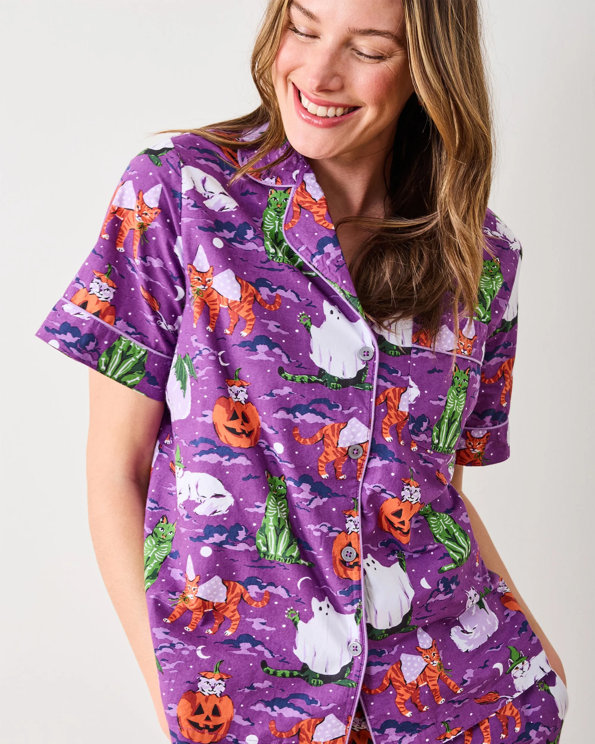 Halloween House Cats - Short Sleeve Top & Cropped Pants Set - Purple Tonic sold by Printfresh product image thumbnail 3