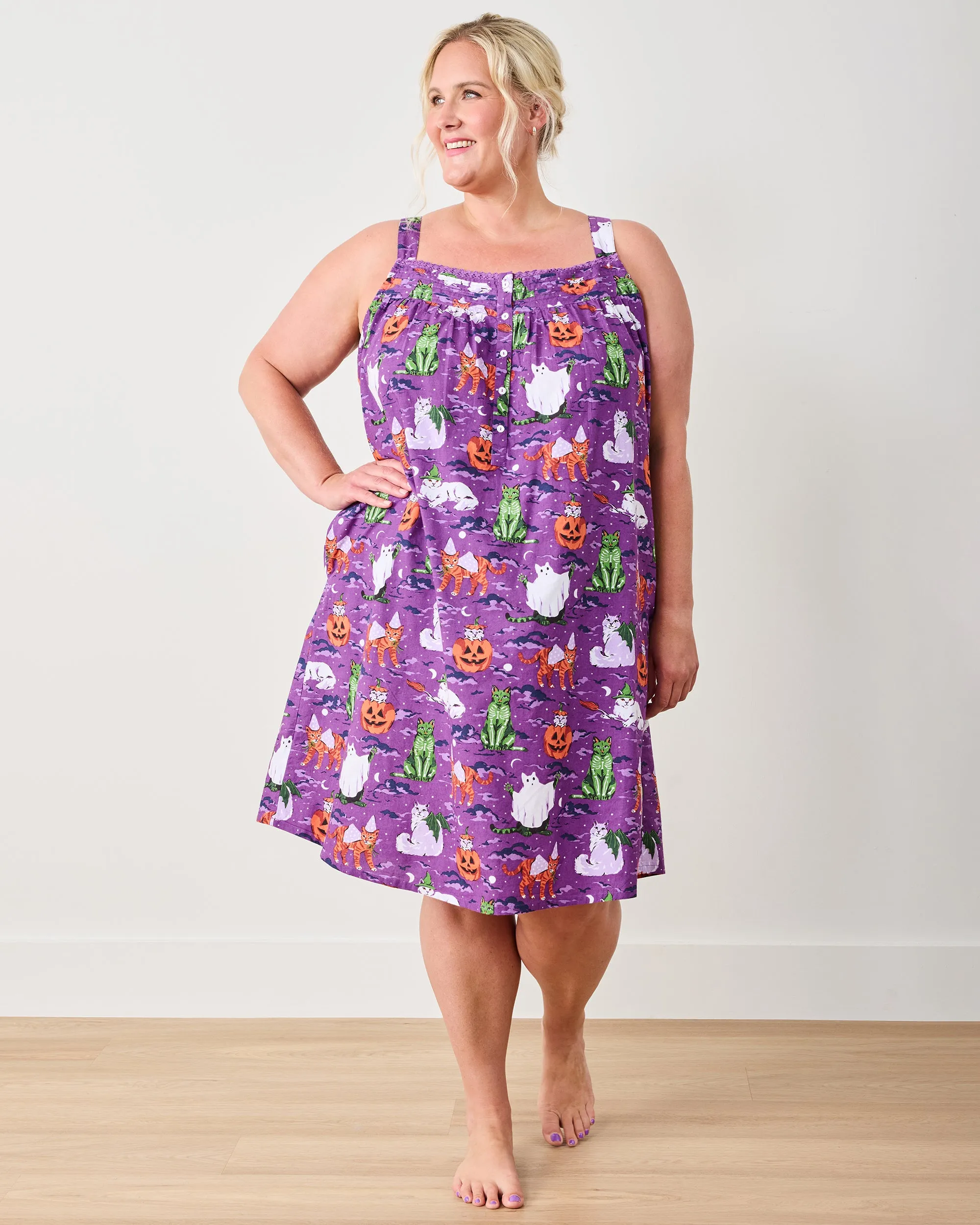 Halloween House Cats - Back to Bed Nightgown - Purple Tonic sold by Printfresh product image thumbnail 2