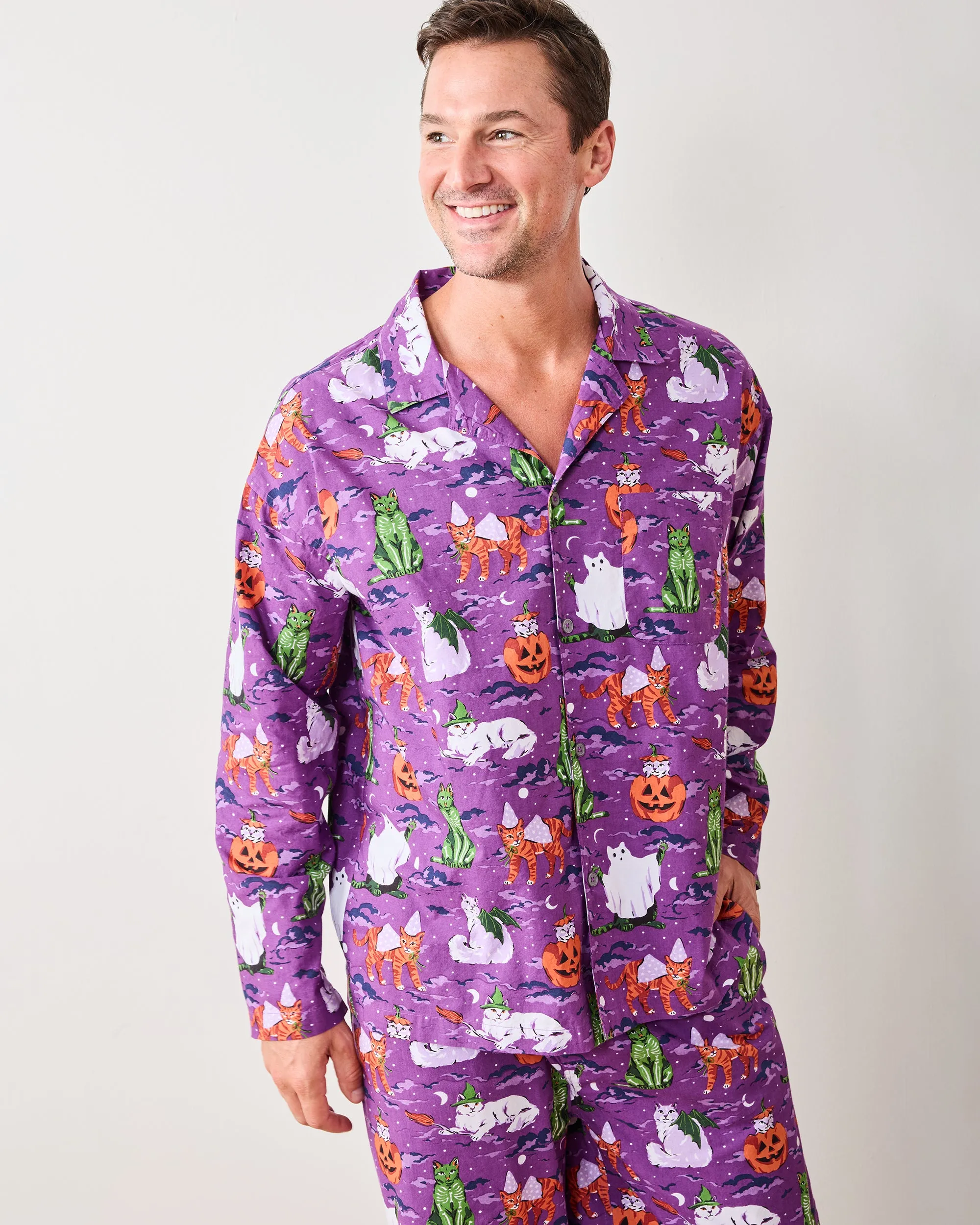 Halloween House Cats - Men's Long PJ Set - Purple Tonic sold by Printfresh