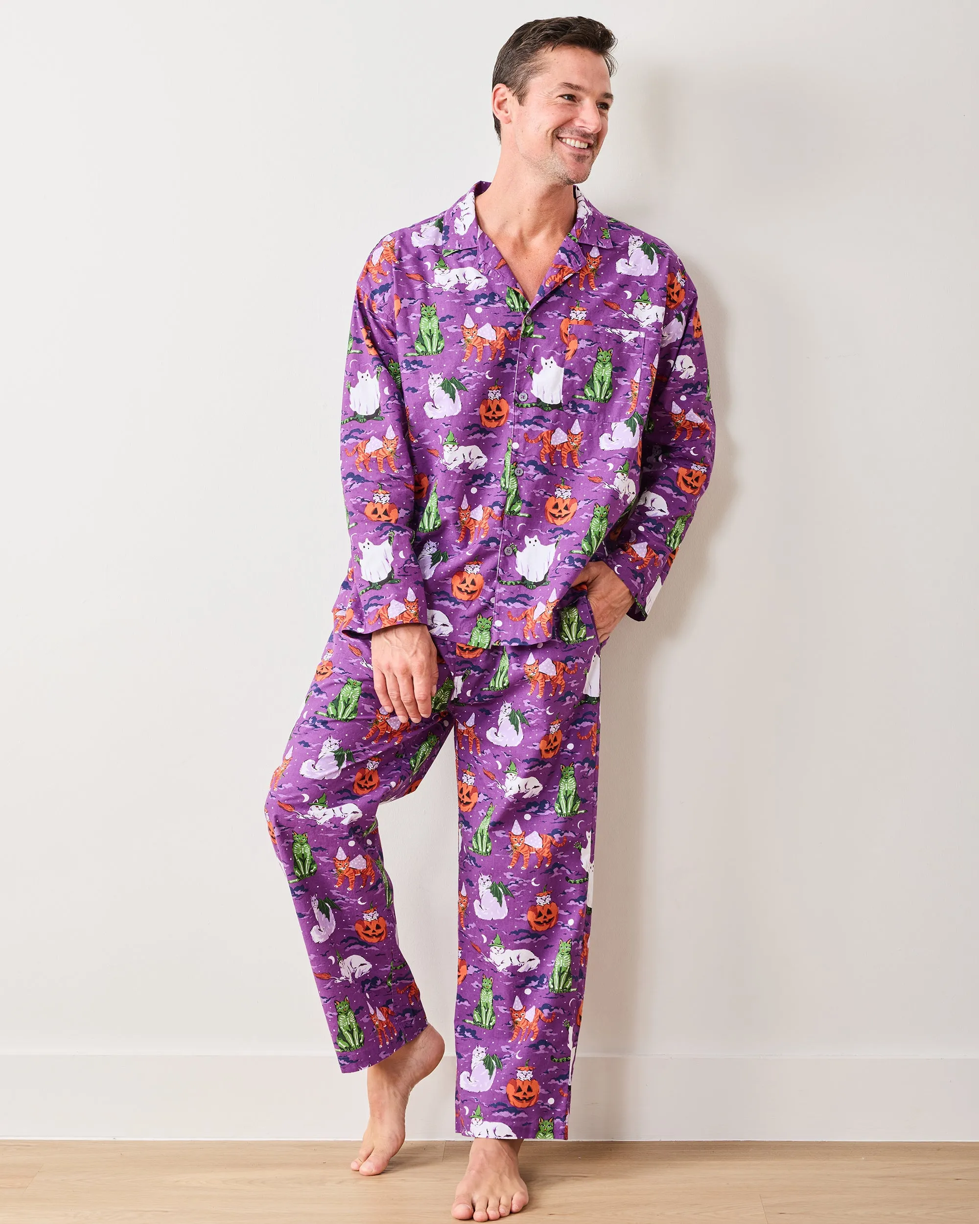Halloween House Cats - Men's Long PJ Set - Purple Tonic sold by Printfresh product image thumbnail 2