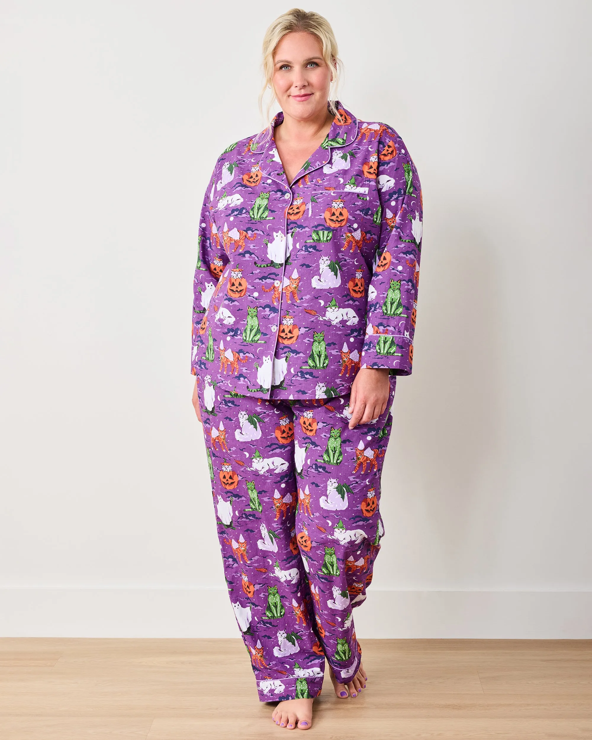Halloween House Cats - Petite Long PJ Set - Purple Tonic sold by Printfresh product image thumbnail 2