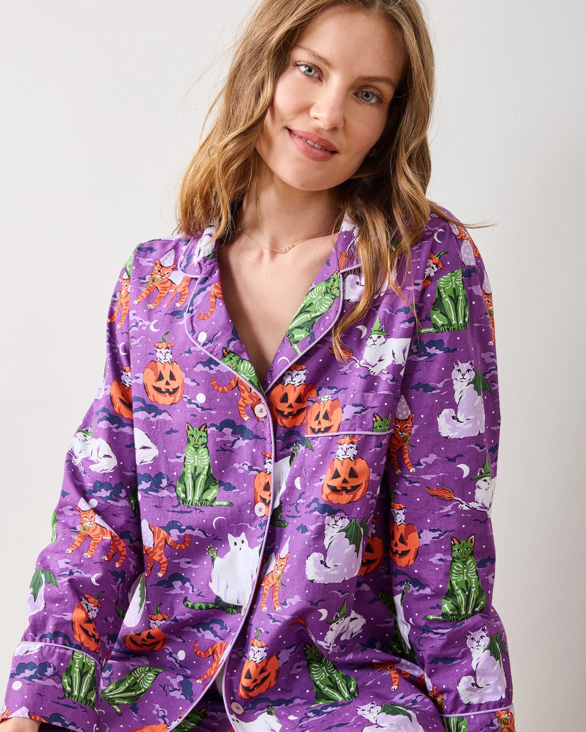 Halloween House Cats - Petite Long PJ Set - Purple Tonic sold by Printfresh