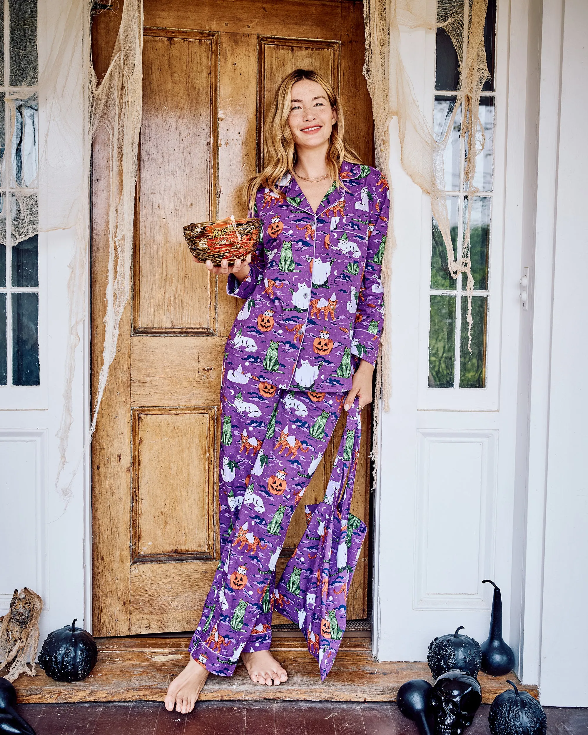 Halloween House Cats - Petite Long PJ Set - Purple Tonic sold by Printfresh product image thumbnail 5