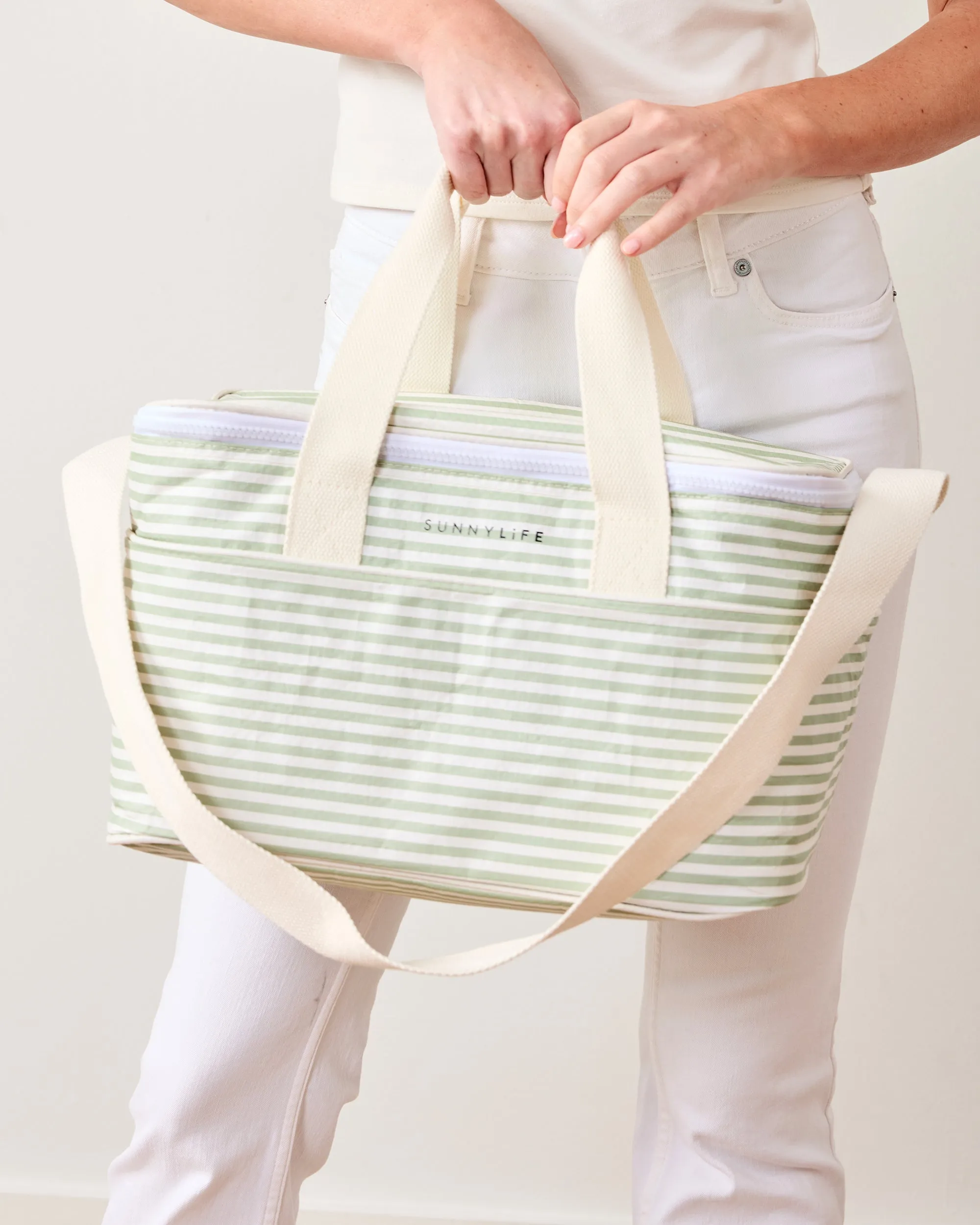Sage Stripe - Light Cooler Bag La Palma - Sunnylife sold by Printfresh product image thumbnail 4