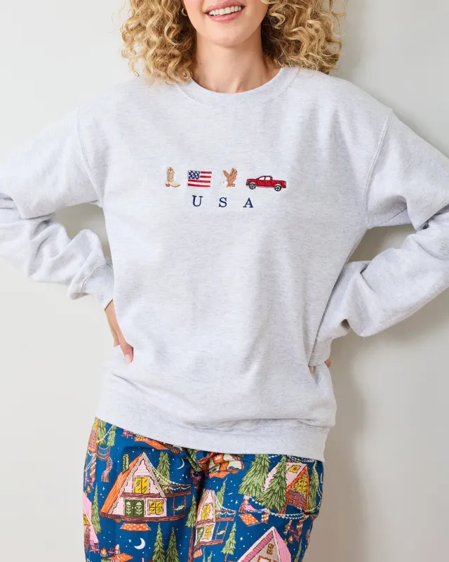 USA Embroidered Icons - Crewneck Sweatshirt made by Printfresh