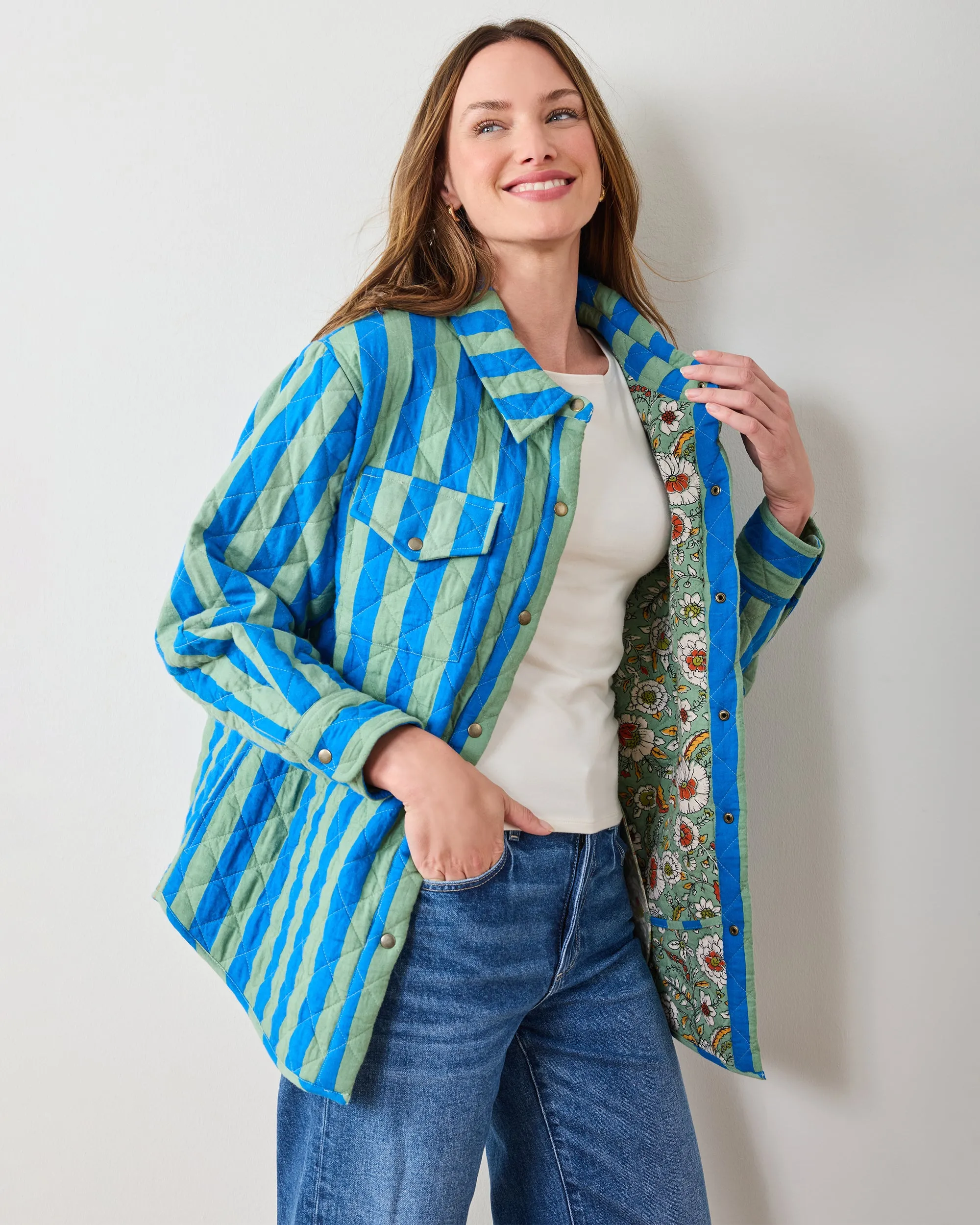Bold Stripe - Quilted Jacket - Blue Sage sold by Printfresh product image thumbnail 4