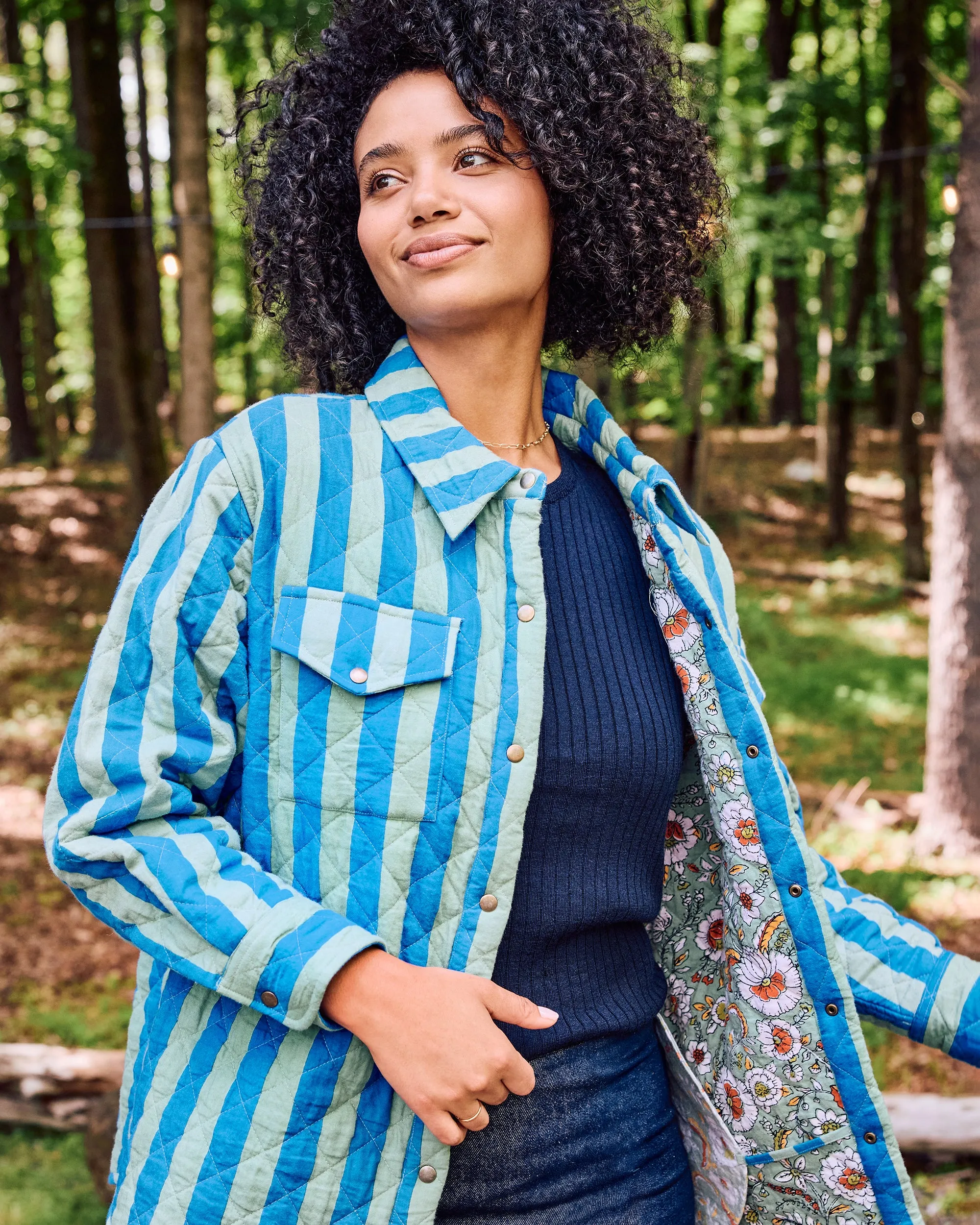 Bold Stripe - Quilted Jacket - Blue Sage sold by Printfresh