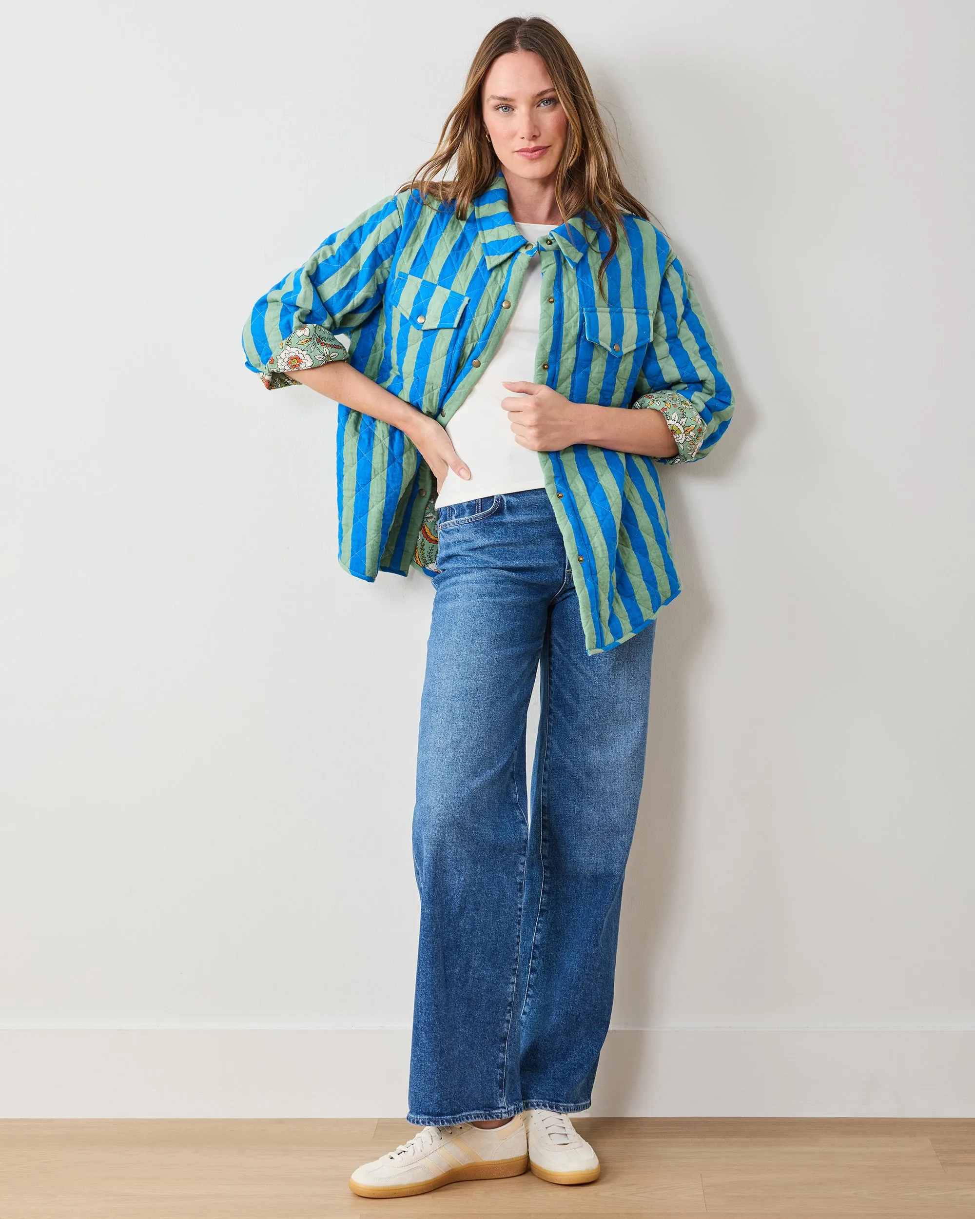 Bold Stripe - Quilted Jacket - Blue Sage sold by Printfresh product image thumbnail 3