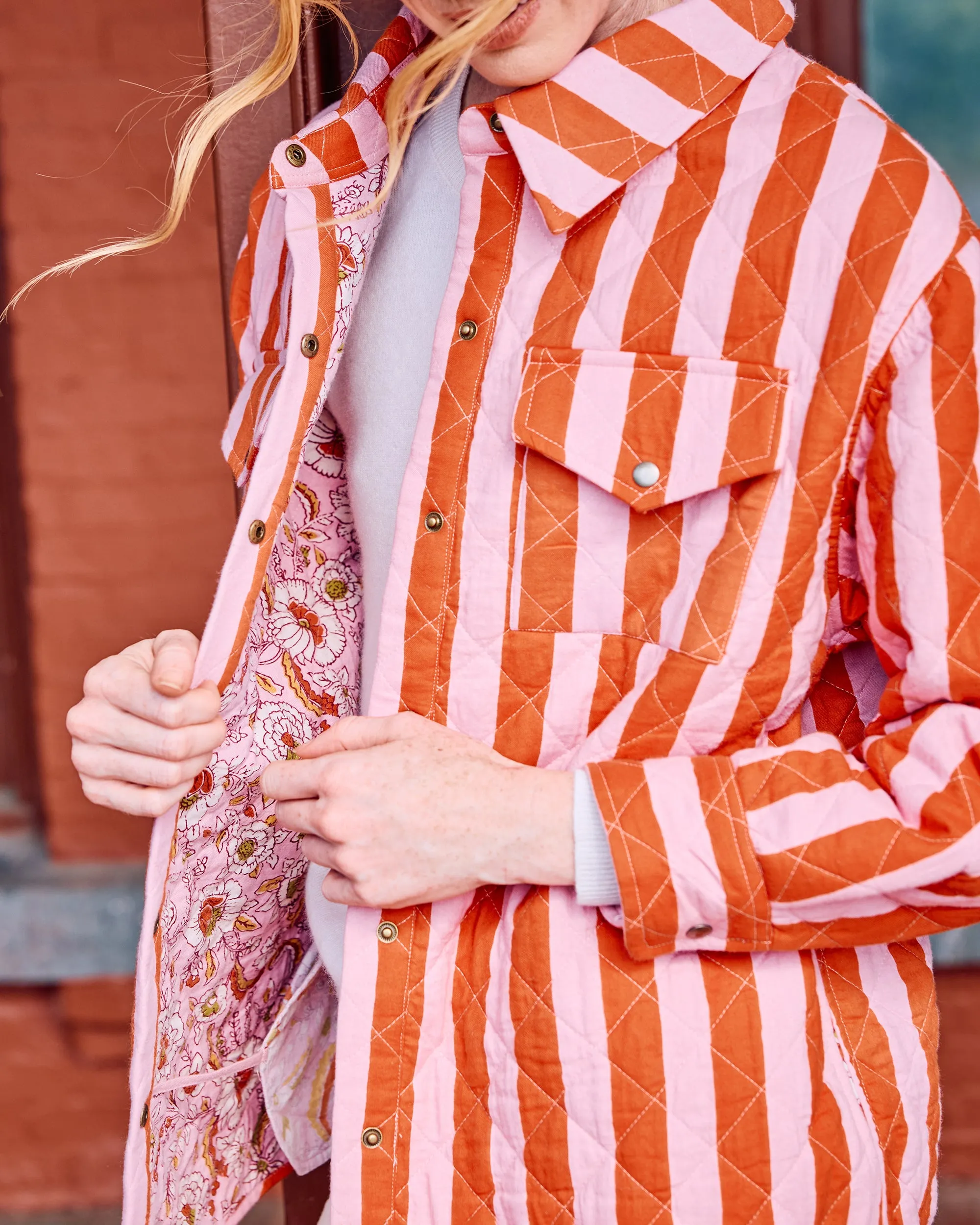 Bold Stripe - Quilted Jacket - Pink Copper sold by Printfresh product image thumbnail 3