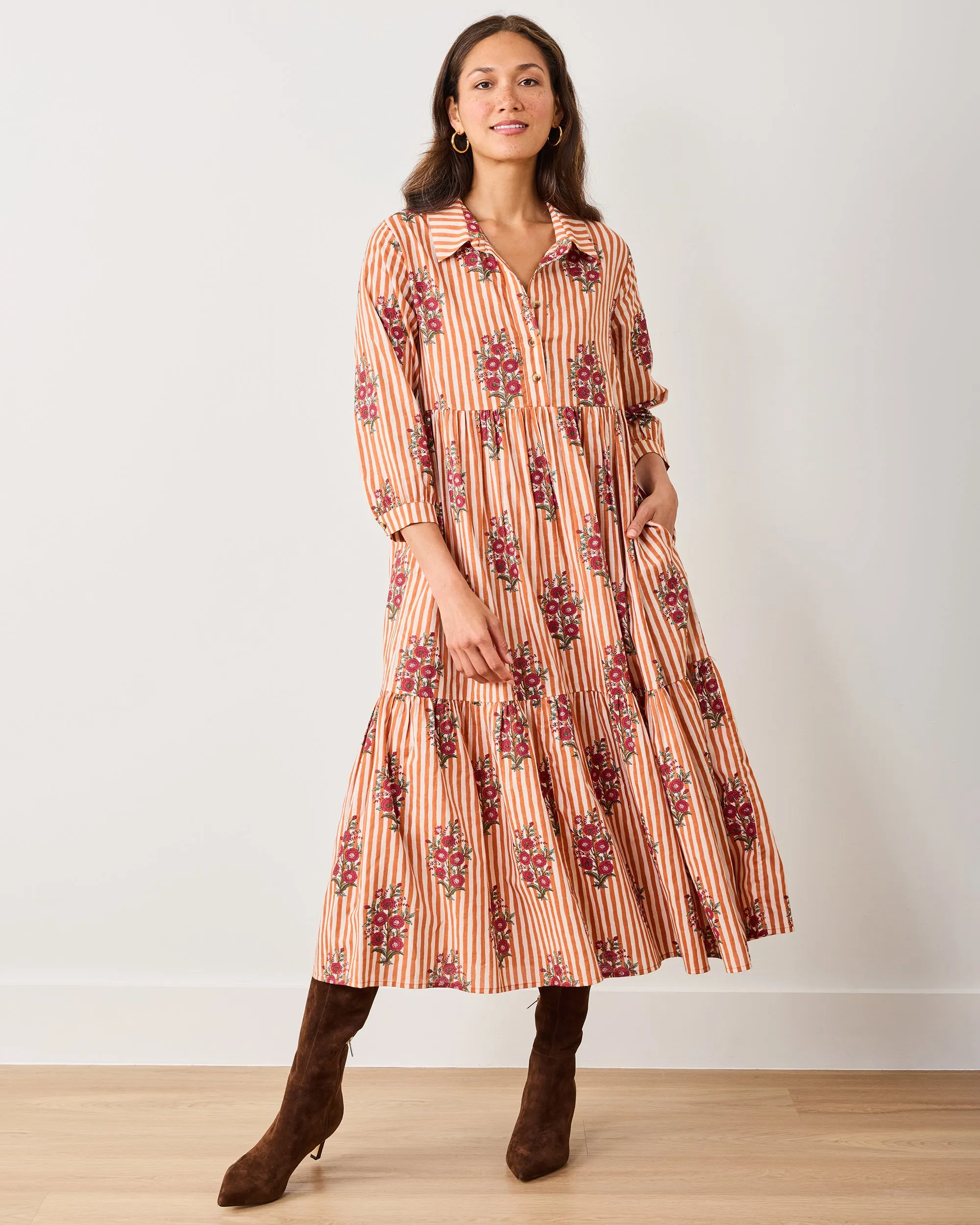 Wildflower Stripes - Juniper Dress - Ivory Wine sold by Printfresh