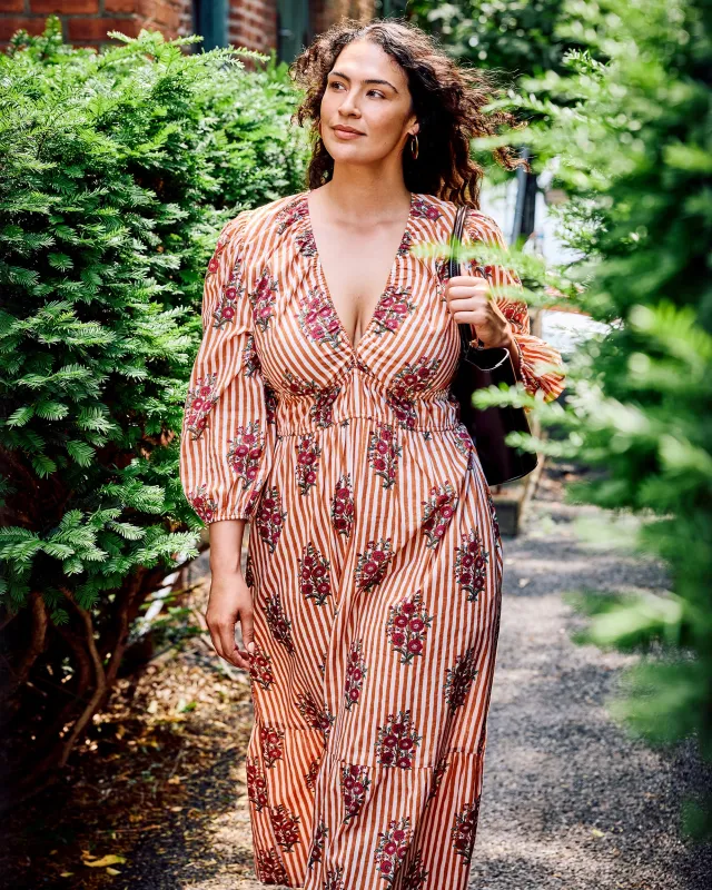 Wildflower Stripes - Ella Dress - Ivory Wine sold by Printfresh