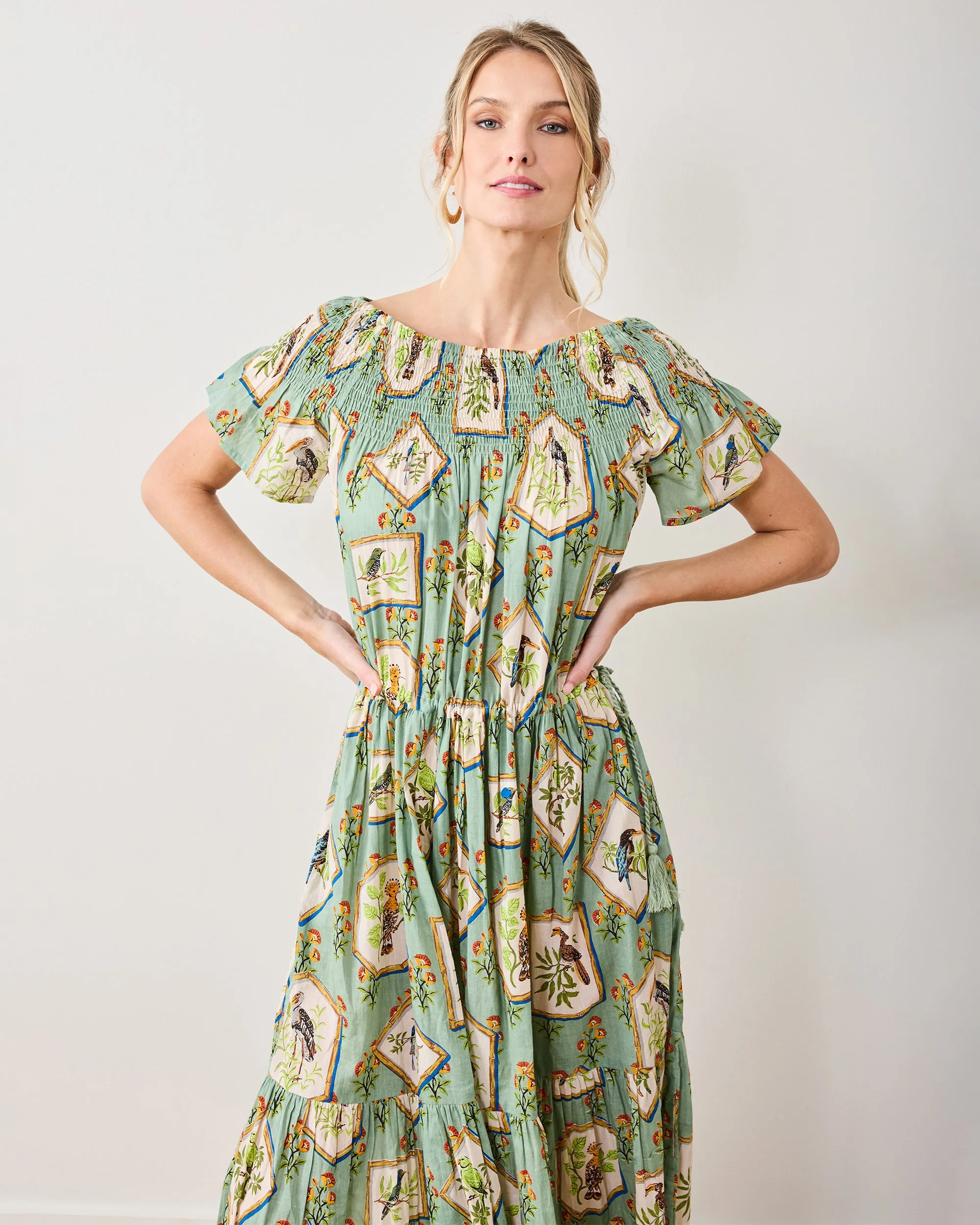 Birds Of India - Eyes on You Dress - Sage sold by Printfresh