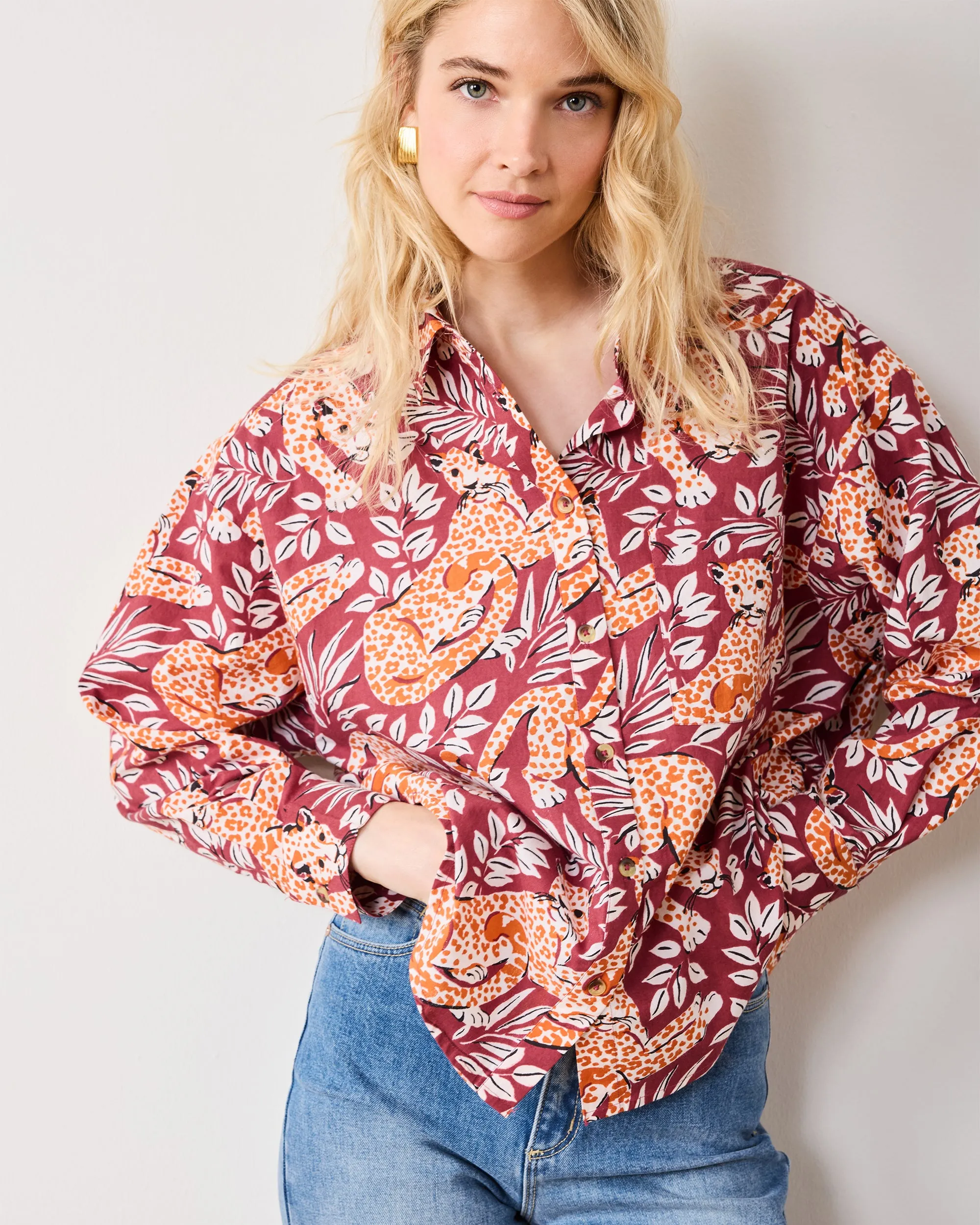 City Cats - Cleo Button Down - Maroon Night sold by Printfresh