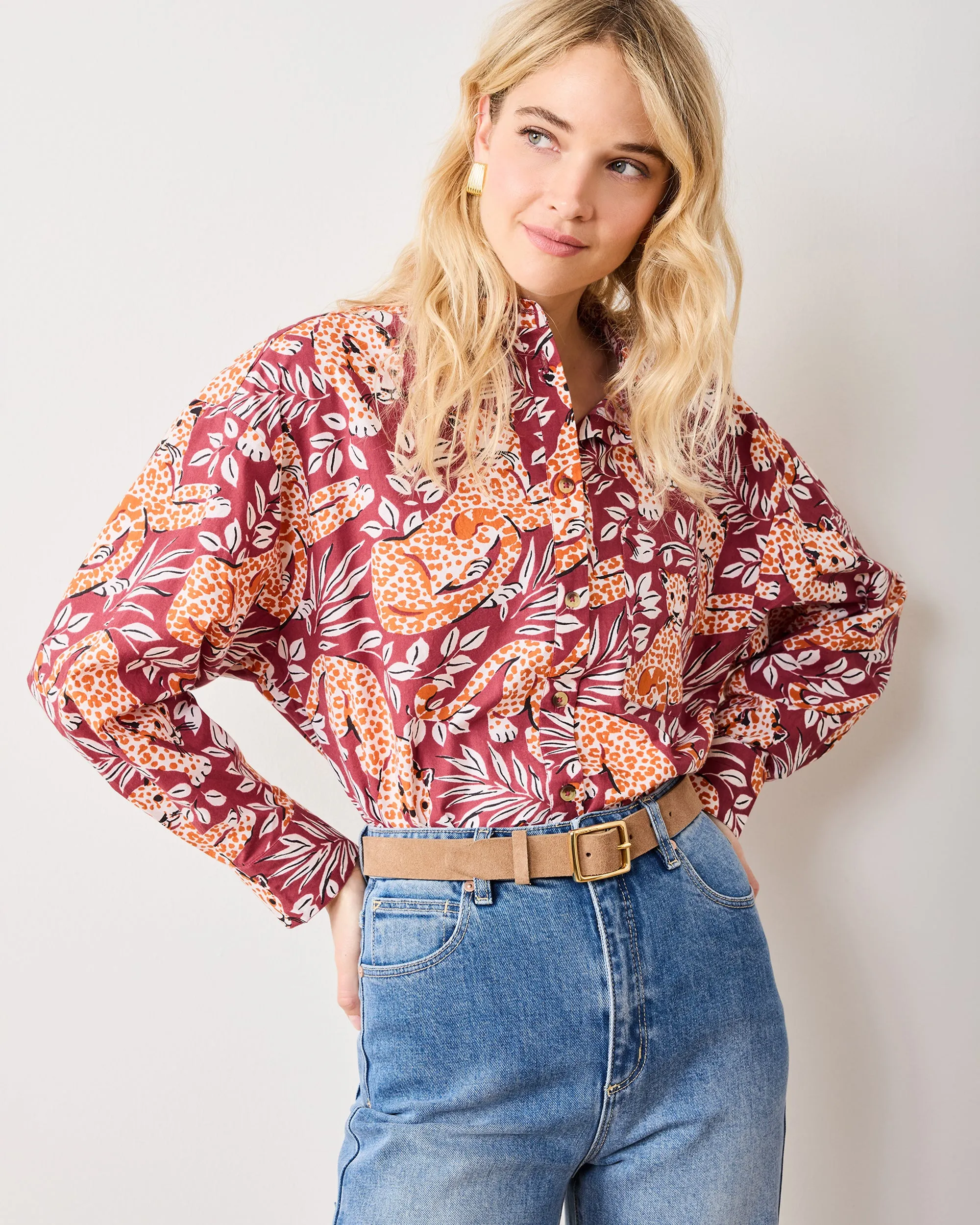 City Cats - Cleo Button Down - Maroon Night sold by Printfresh product image thumbnail 5