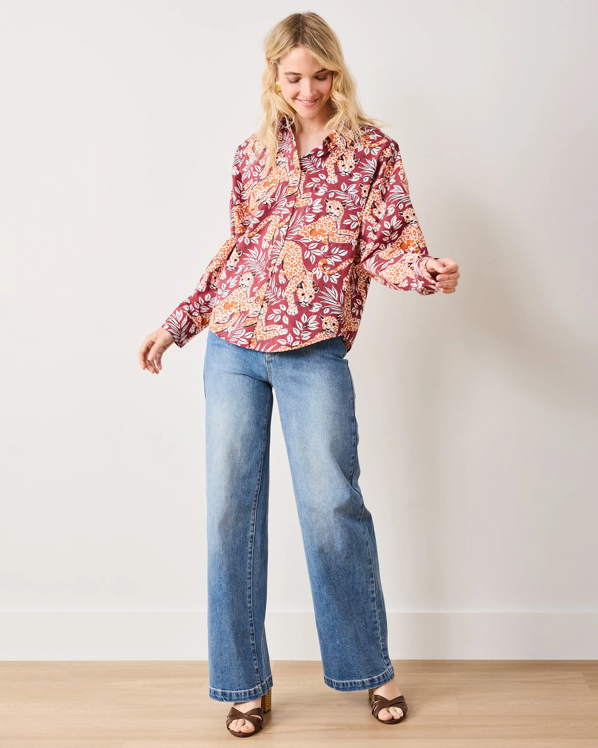 City Cats - Cleo Button Down - Maroon Night sold by Printfresh product image thumbnail 2