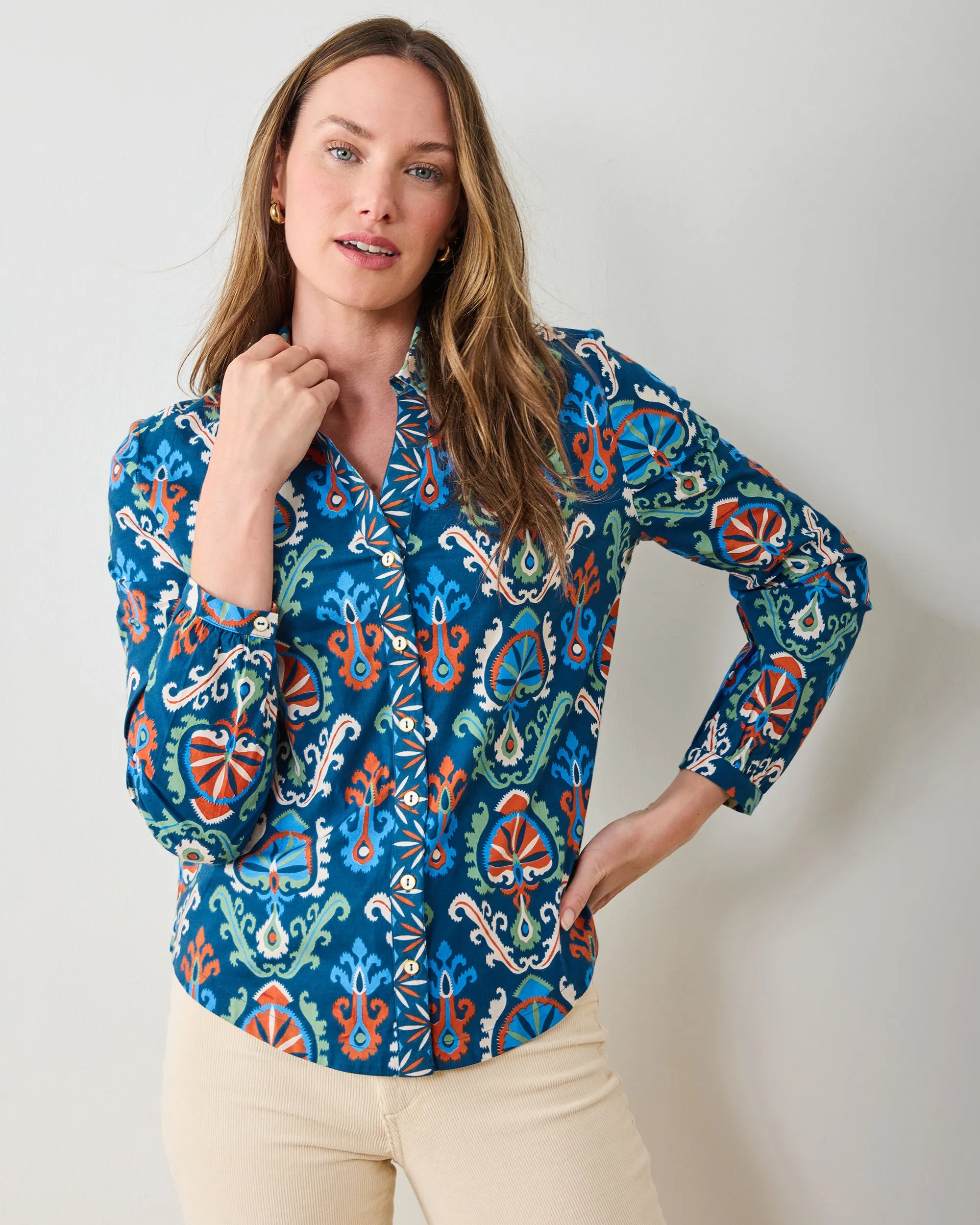 Eclectic Ikat - Edith Blouse - Navy sold by Printfresh