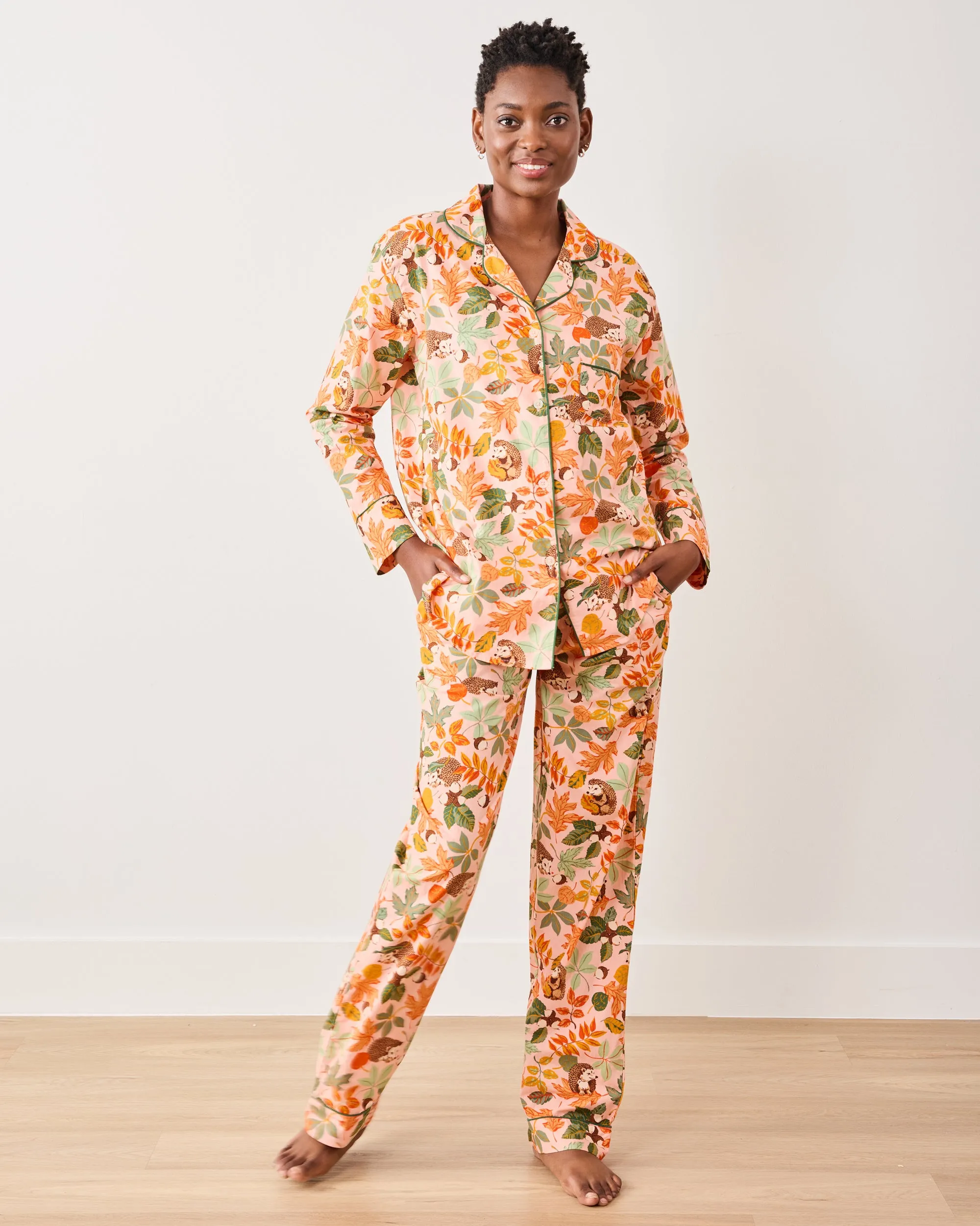 Hedgehog Forest - Tall Long PJ Set - Peach Leaf sold by Printfresh