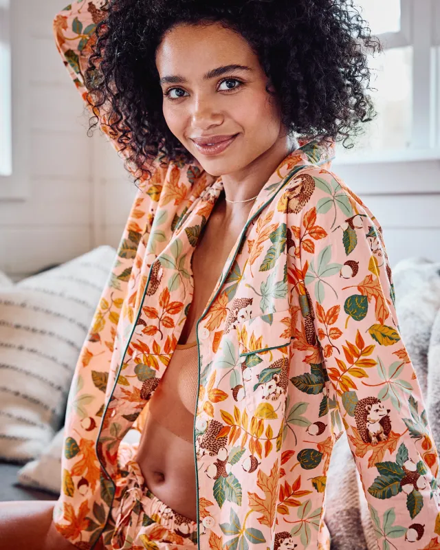 Hedgehog Forest - Long Sleeve Top & Shorts Set - Peach Leaf sold by Printfresh