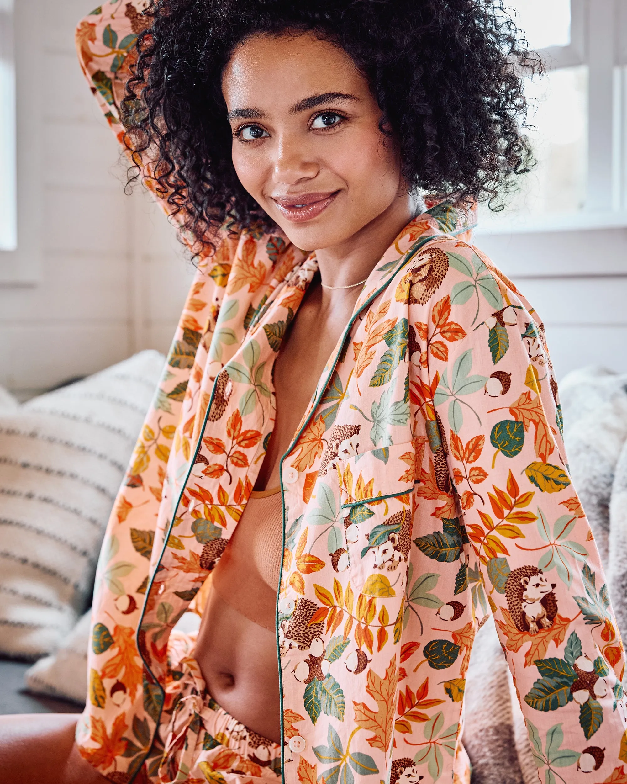 Hedgehog Forest - Long Sleeve Top & Shorts Set - Peach Leaf sold by Printfresh