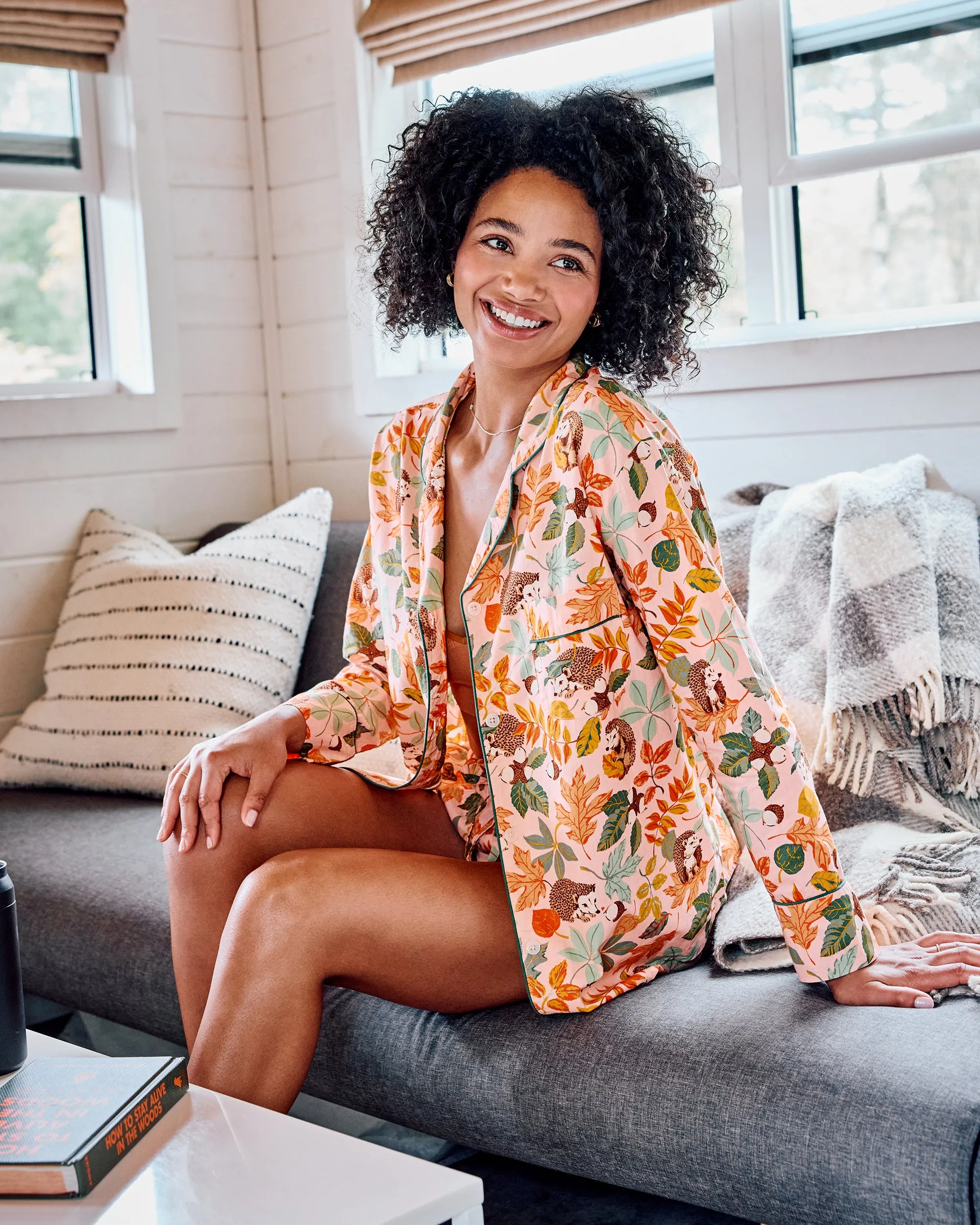 Hedgehog Forest - Long Sleeve Top & Shorts Set - Peach Leaf sold by Printfresh product image thumbnail 4