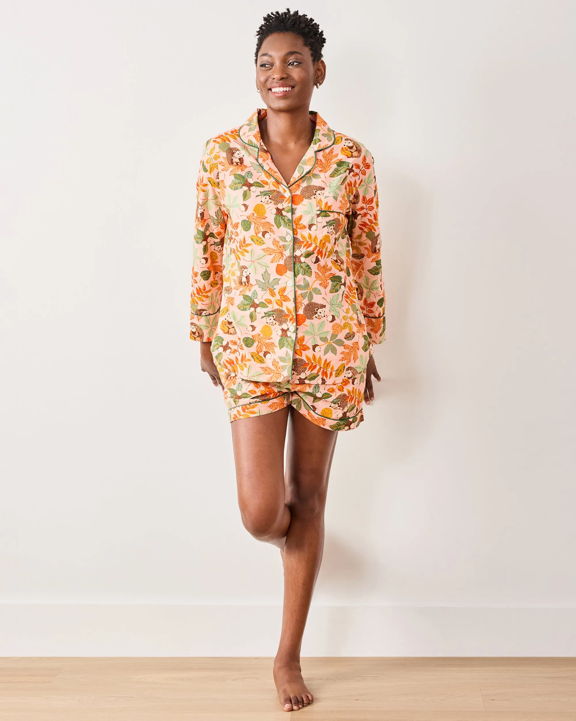 Hedgehog Forest - Long Sleeve Top & Shorts Set - Peach Leaf sold by Printfresh product image thumbnail 3