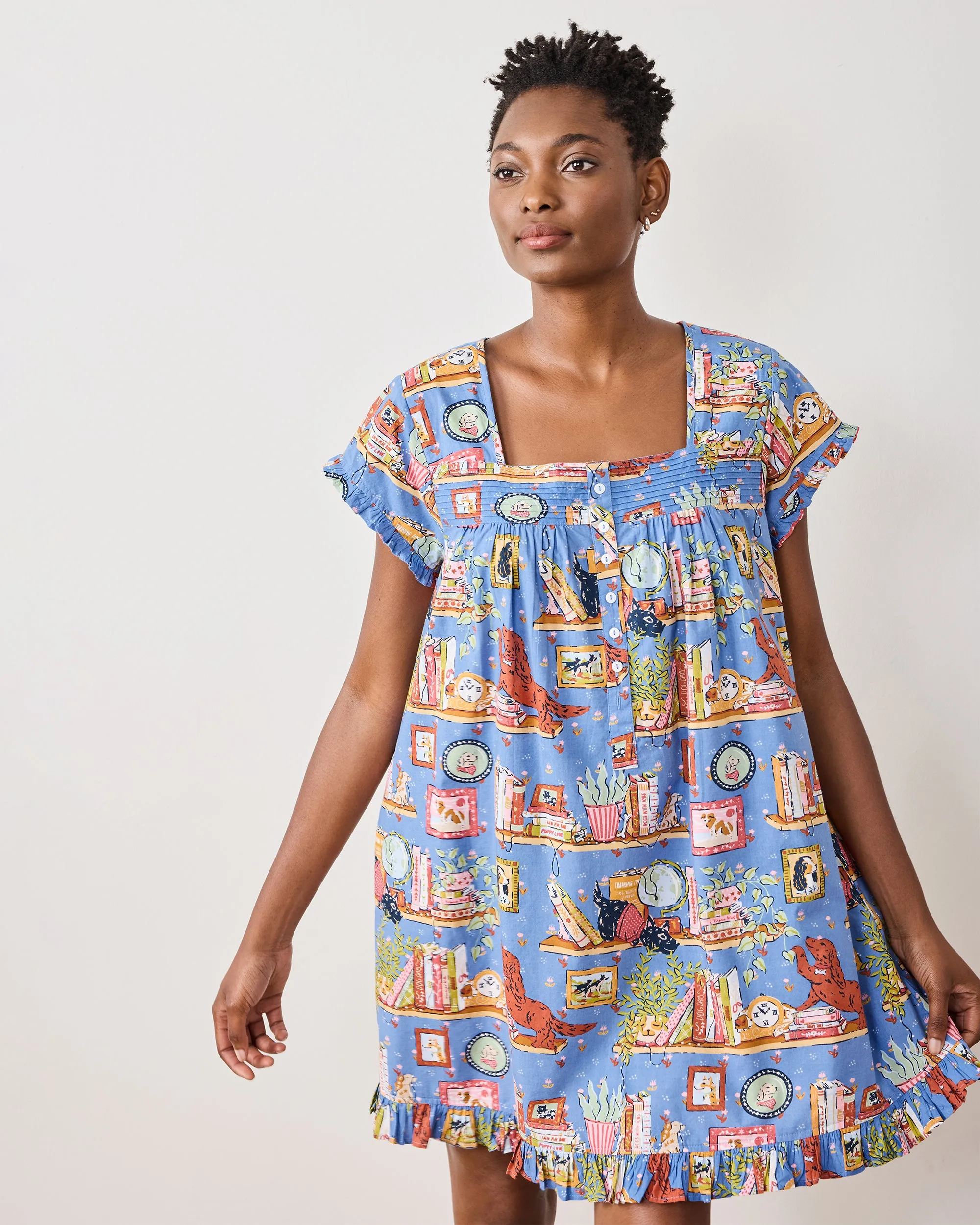 Unleashed Stories - Pintuck Nightgown - Bookkeeper Blue sold by Printfresh