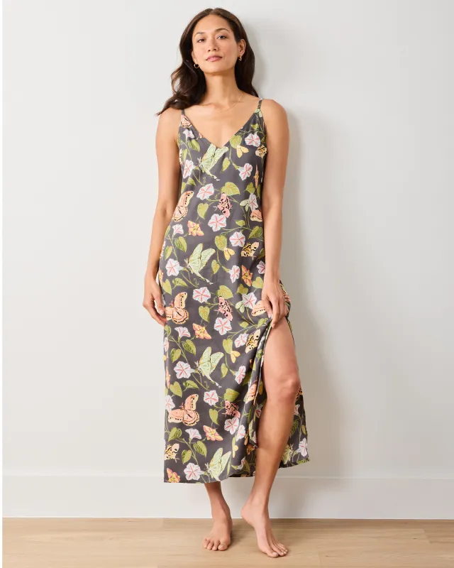 Midnight Flutter - Eco Satin Chic To Sleep Nightie - Slate sold by Printfresh