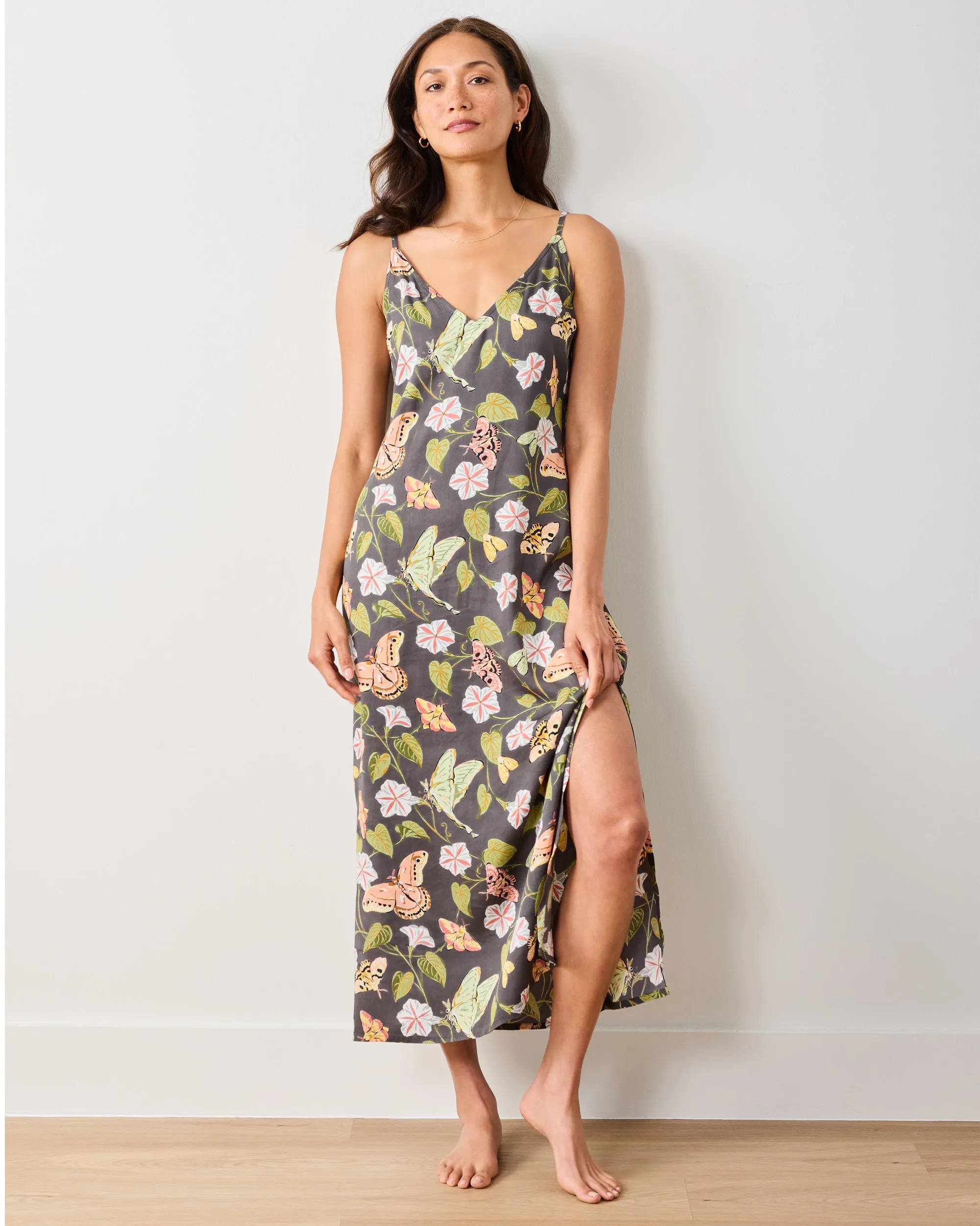 Midnight Flutter - Eco Satin Chic To Sleep Nightie - Slate sold by Printfresh