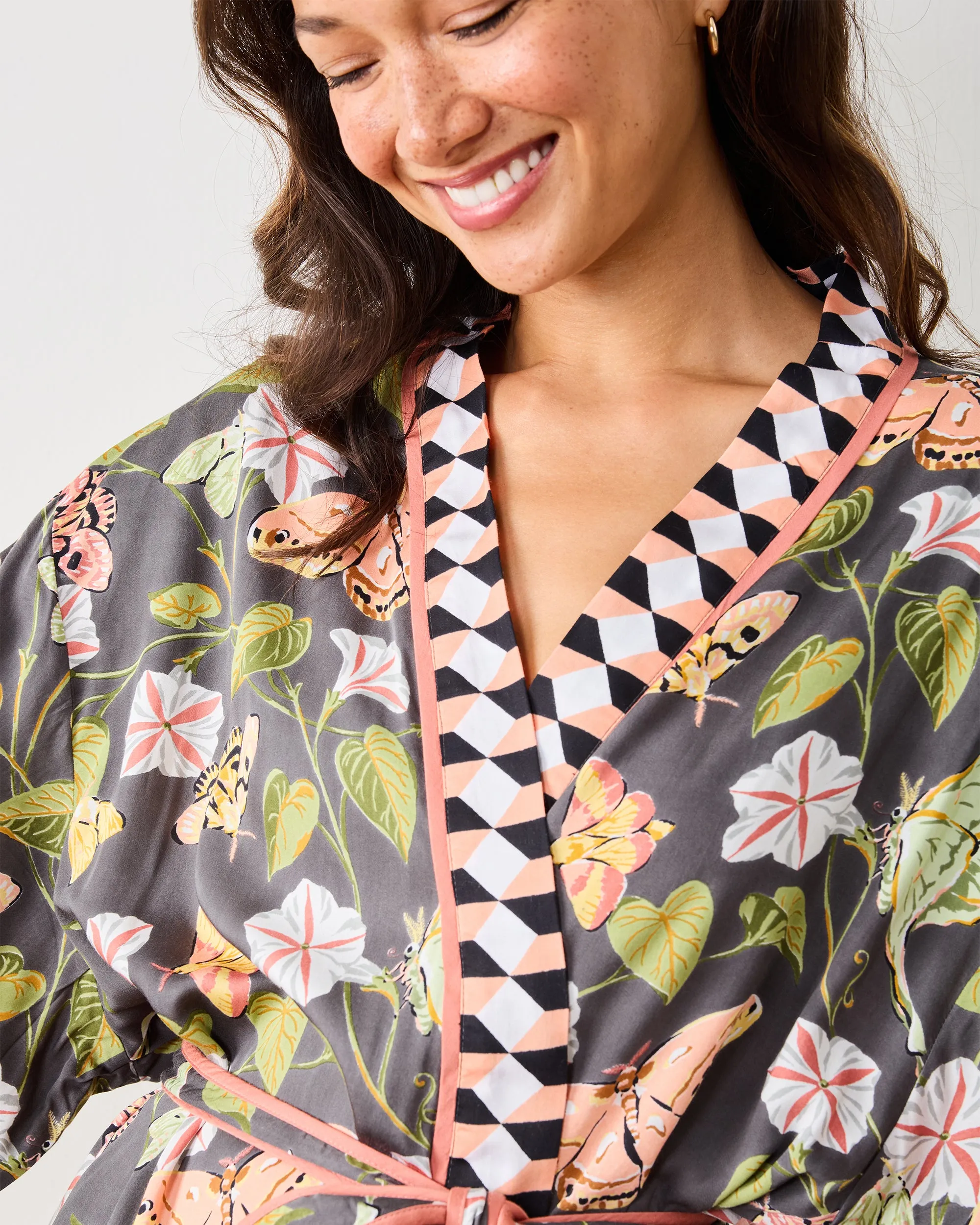 Midnight Flutter - Eco Satin Robe - Slate sold by Printfresh product image thumbnail 2