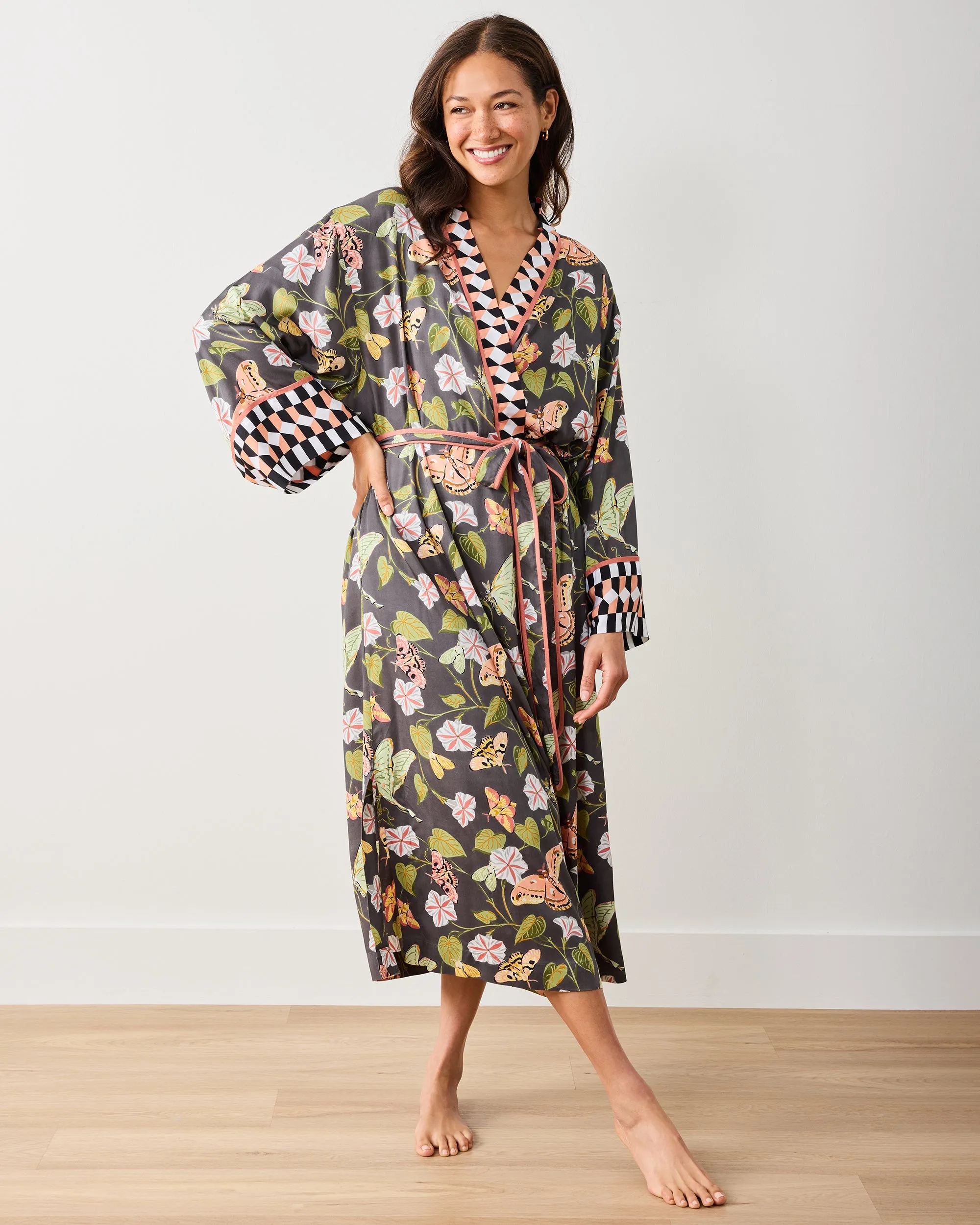 Midnight Flutter - Eco Satin Robe - Slate sold by Printfresh product image thumbnail 3
