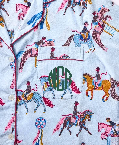 Horse Show - Short PJ Set - Blue Ribbon sold by Printfresh