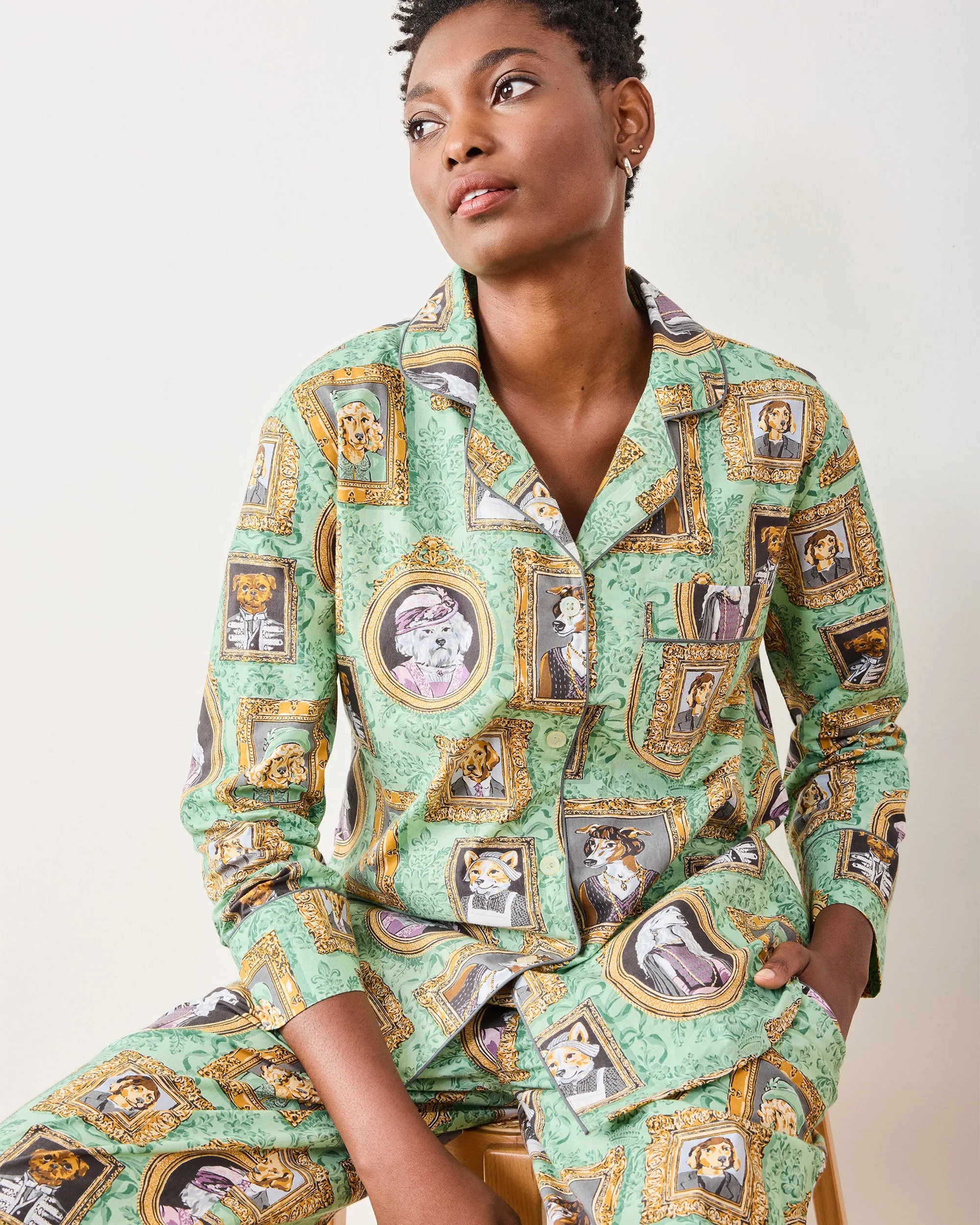 PF + Downton Abbey: The Grande Finale | Dogton Abbey - Petite Long PJ Set - Green sold by Printfresh product image thumbnail 4
