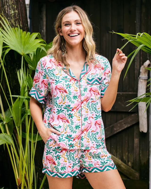Flock of Flamingos - Eco Satin Short Set - Rose sold by Printfresh
