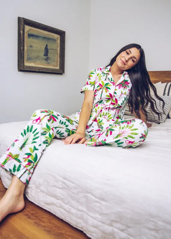 Royal Palms - Short Sleeve Top & Long Pants Set - Pink Basil sold by Printfresh